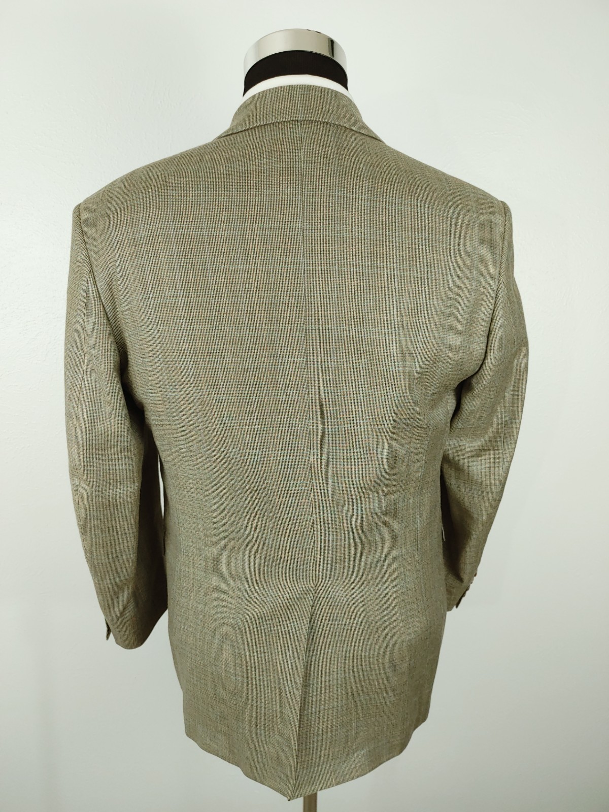 Ralph Lauren Sport Coat Mens 38/39S Beige Silk Wool Tan Blue Check Blazer Jacket