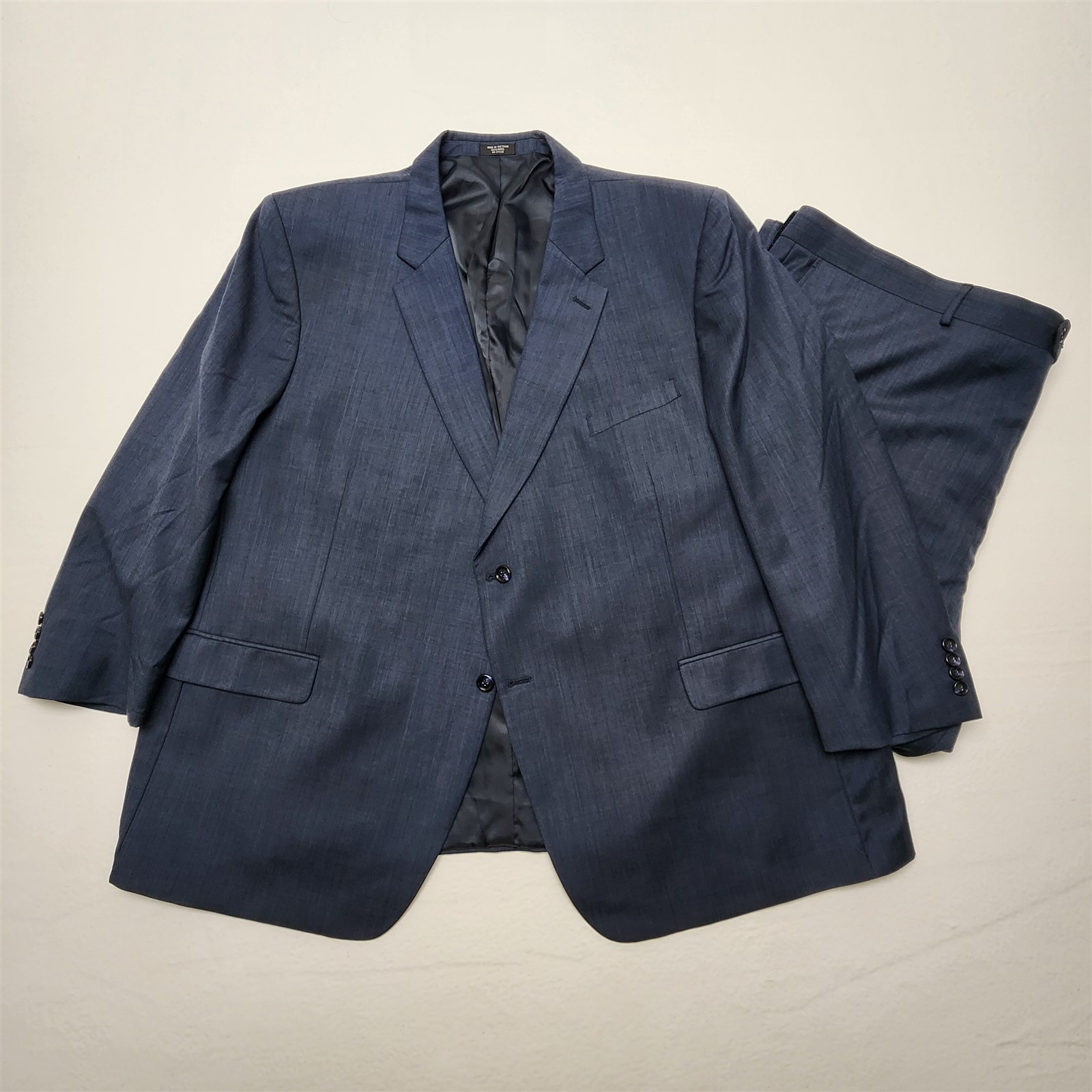 Jones New York 56R 54×28 Dark Blue Gray Micro Birdseye 100% Wool 2Btn Mens Suit