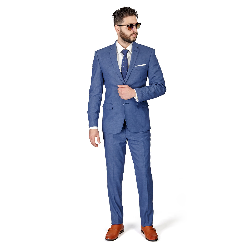 Slim Fit Men Suit 2 Button Slate Grey Micro Texture Notch Lapel Vest Option AZAR