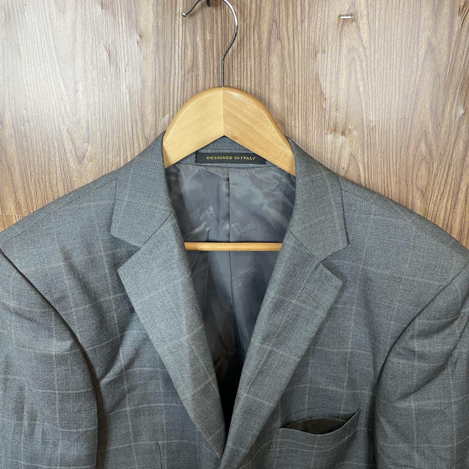 Porto Filo Sport Coat Mens 40S Brown Blue Windowpane Polyester Double Vented