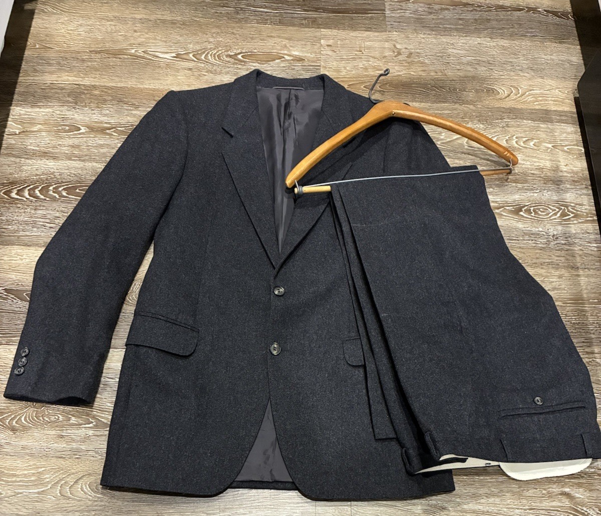 Vintage Hirmer Munchen 2 Piece Suit Gray Wool Jacket & Trousers See Measurements