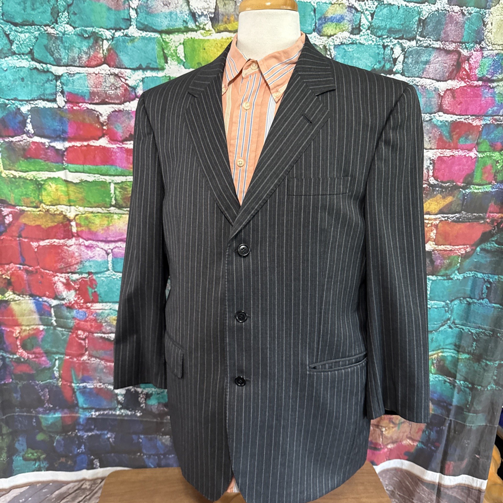 Jos A Bank Pinstripe Blazer 42R 100% Rayon Viscose Grey