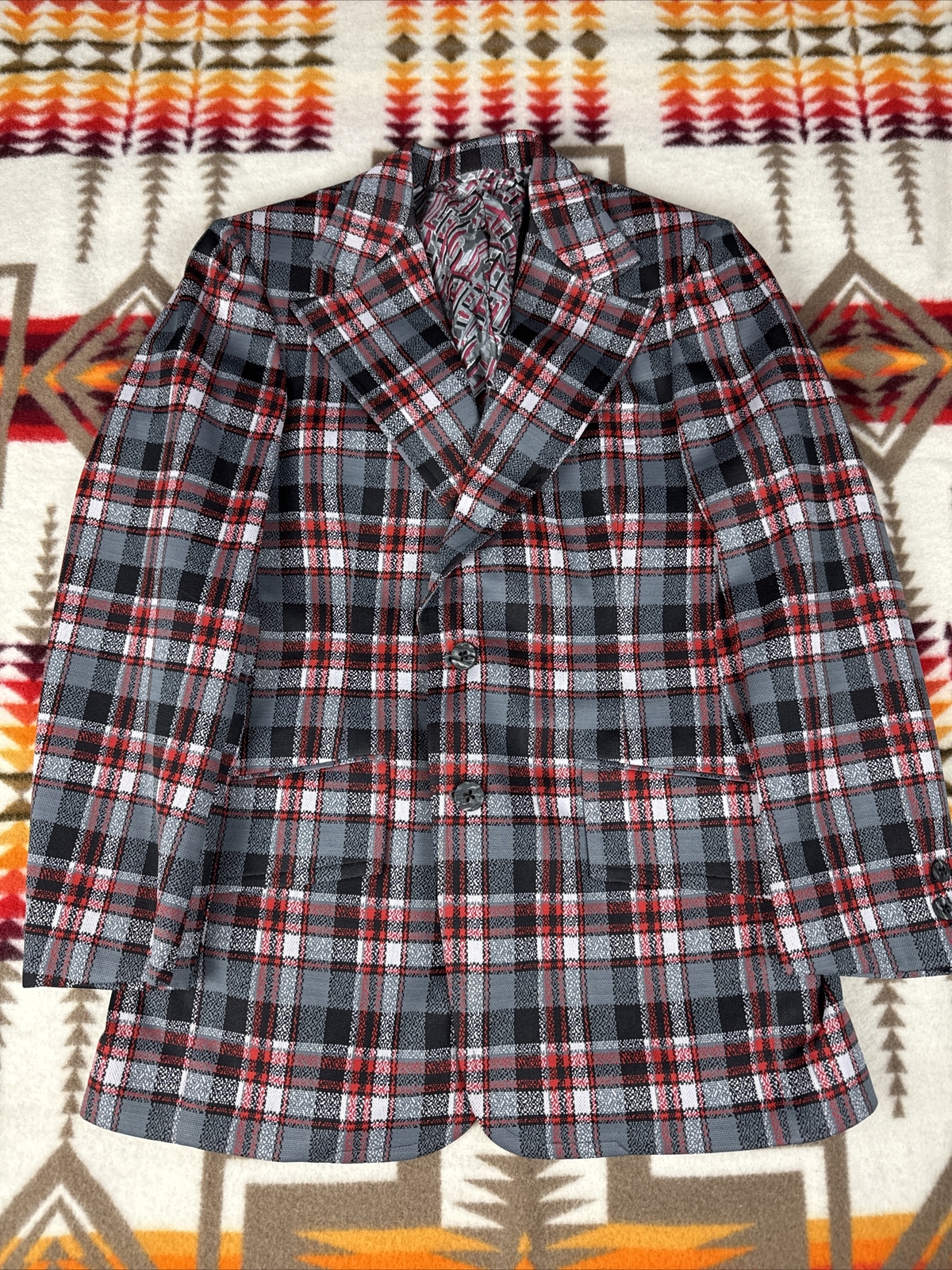 Bellini Vintage 70s Plaid Blazer Sport Coat Red Gray See Measurements Sz 39