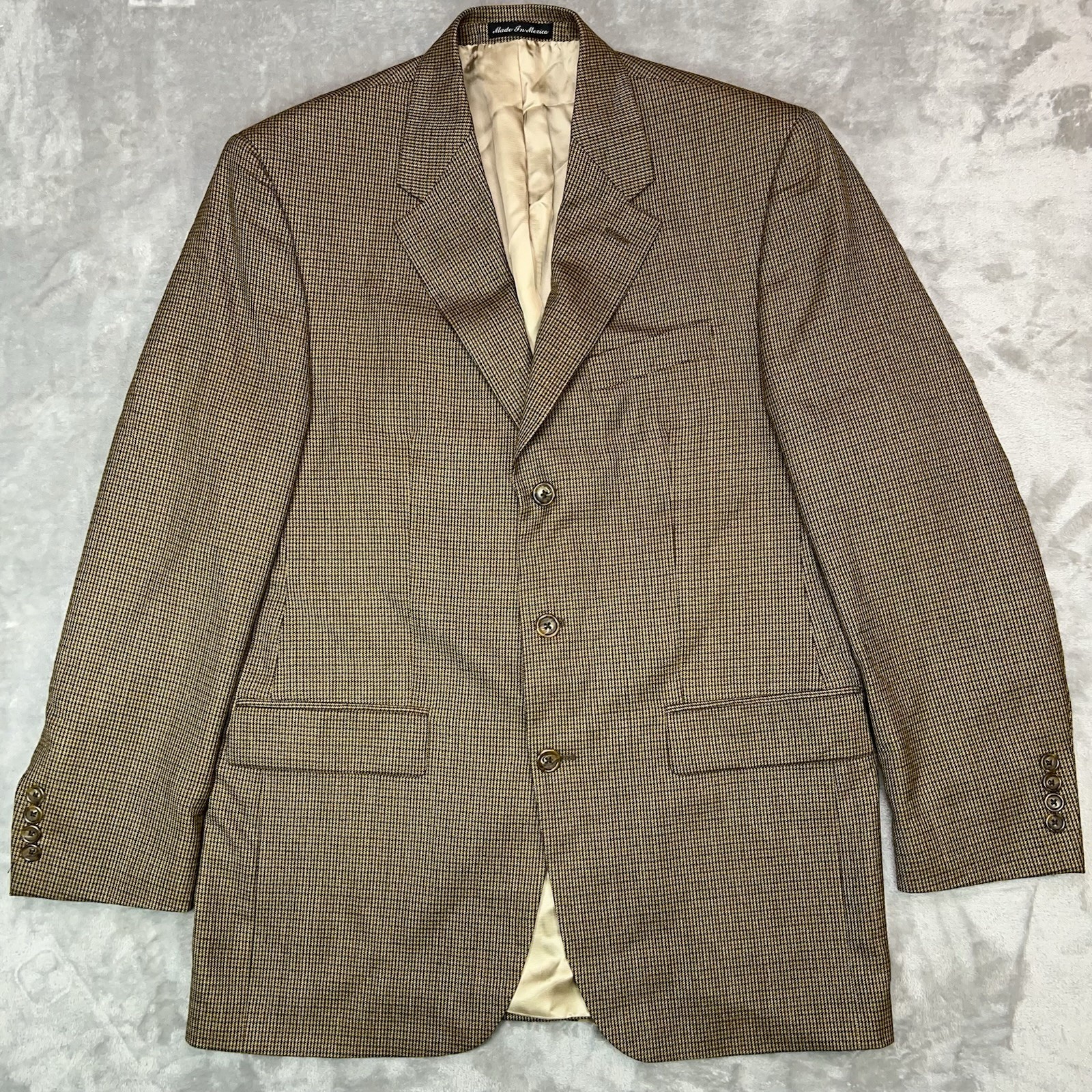 LAUREN RALPH LAUREN Blazer 40R Brown Houndstooth 100% Wool 3-Button Sport Coat