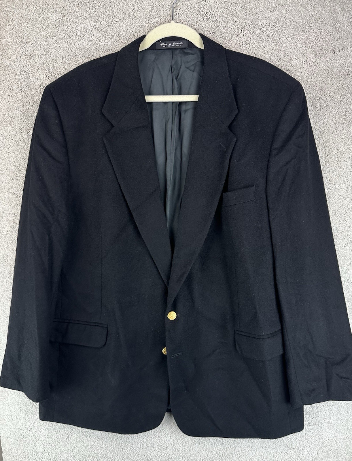 US Congress Jacket Men’s 48L Black 70% Wool 30% Cashmere Blazer Gold Buttons