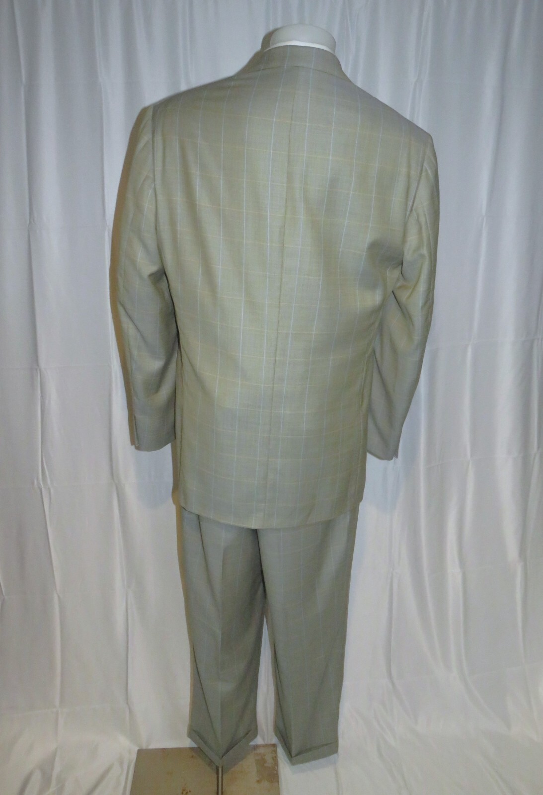 Raphael Wardrobe Design Pale Green Plaid Bespoke Four Button Zoot Suit 44XL