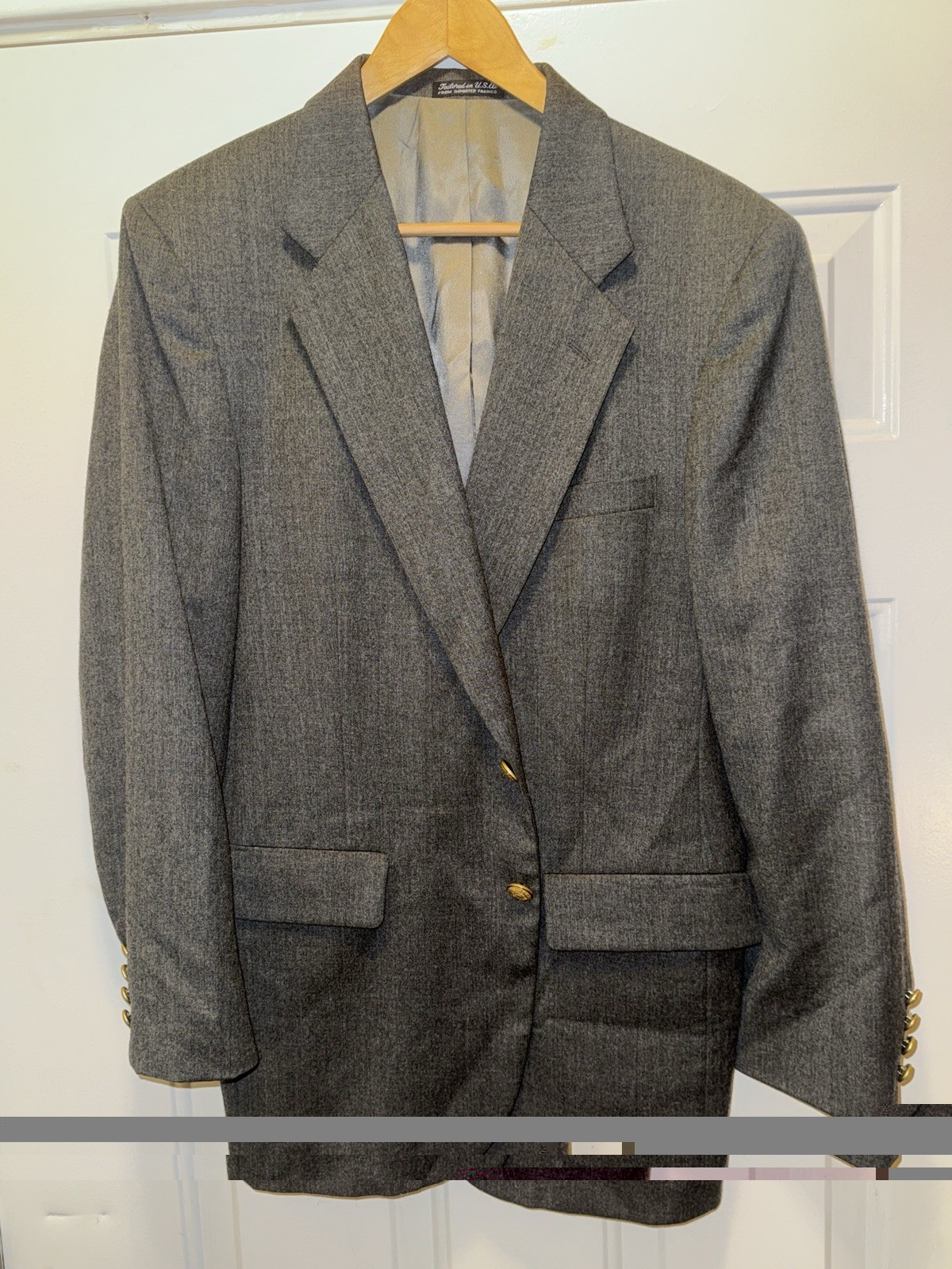 Savile Row Jordan Marsh 46R Gray Wool Blazer Mens Sport Gold Buttons USA B9#14