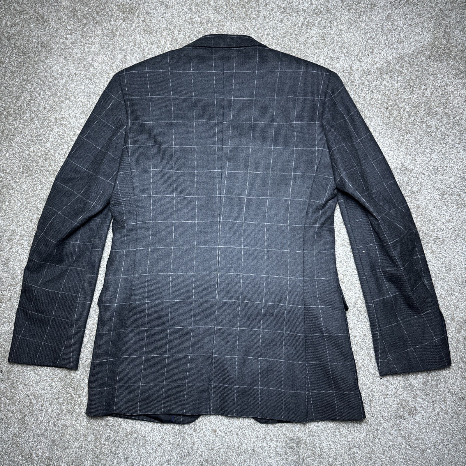 Stafford Merino Wool Sport Coat Mens 40L Long Wool Flannel Windowpane Blazer