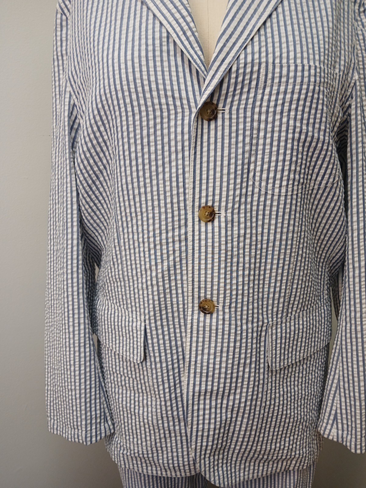 J. Peterman Seersucker Suit Jacket And Pants 100% Cotton