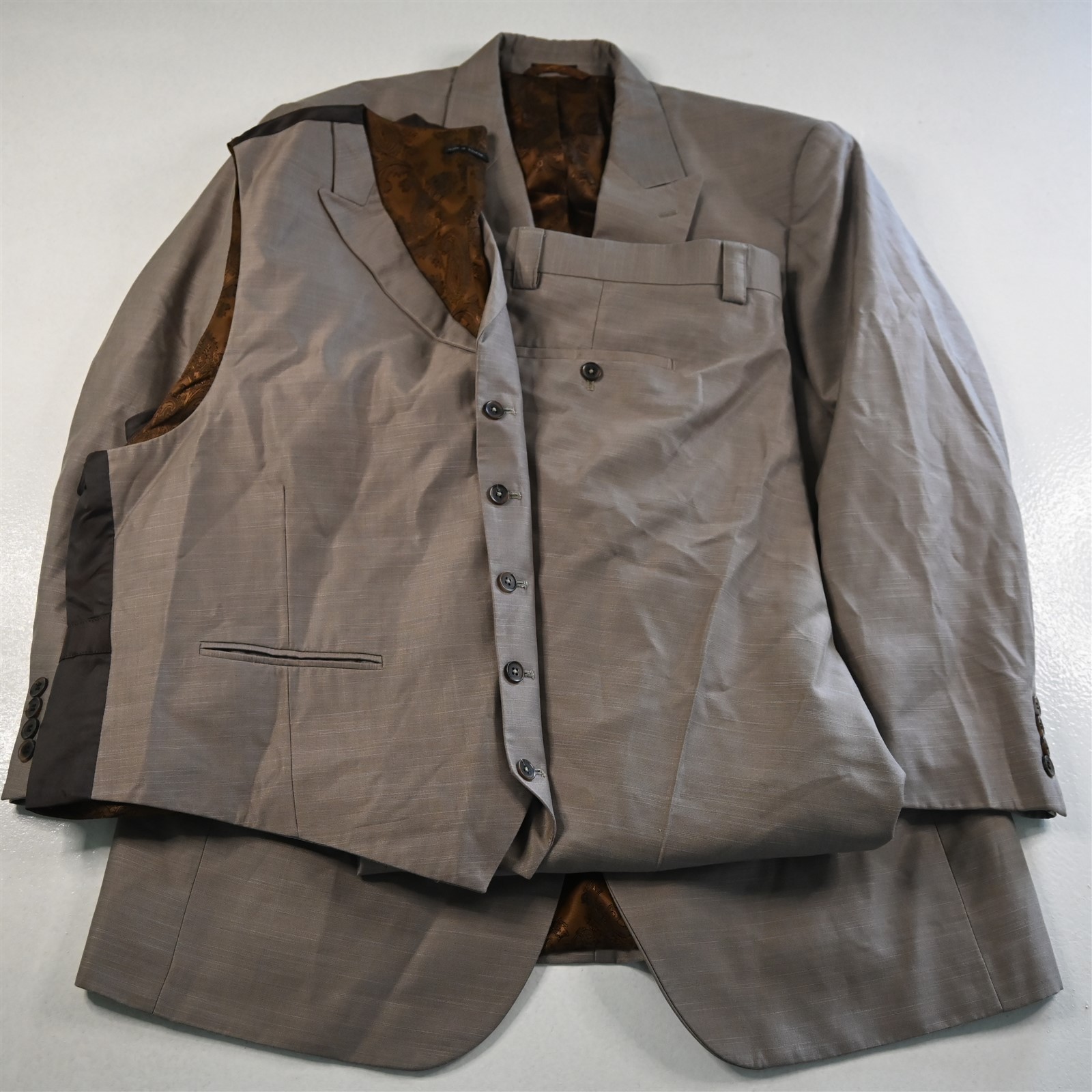 Steve Harvey 44R 36×28 Tan Bown King 3 Piece Vest Mens Jacket Pants Suit