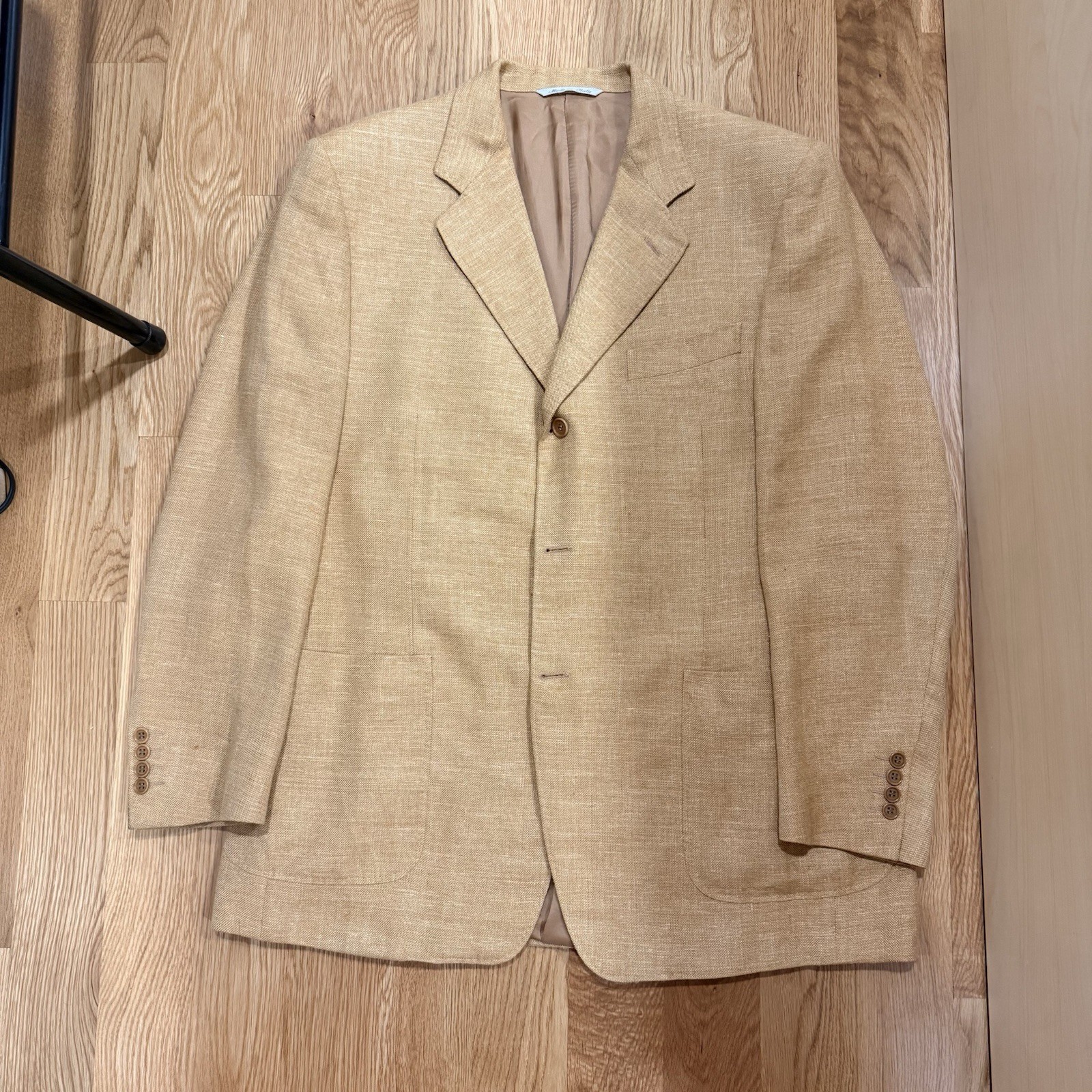 Canali Patch Pocket Silk Wool Linen Blend Sport Coat Beige, Size 42 R