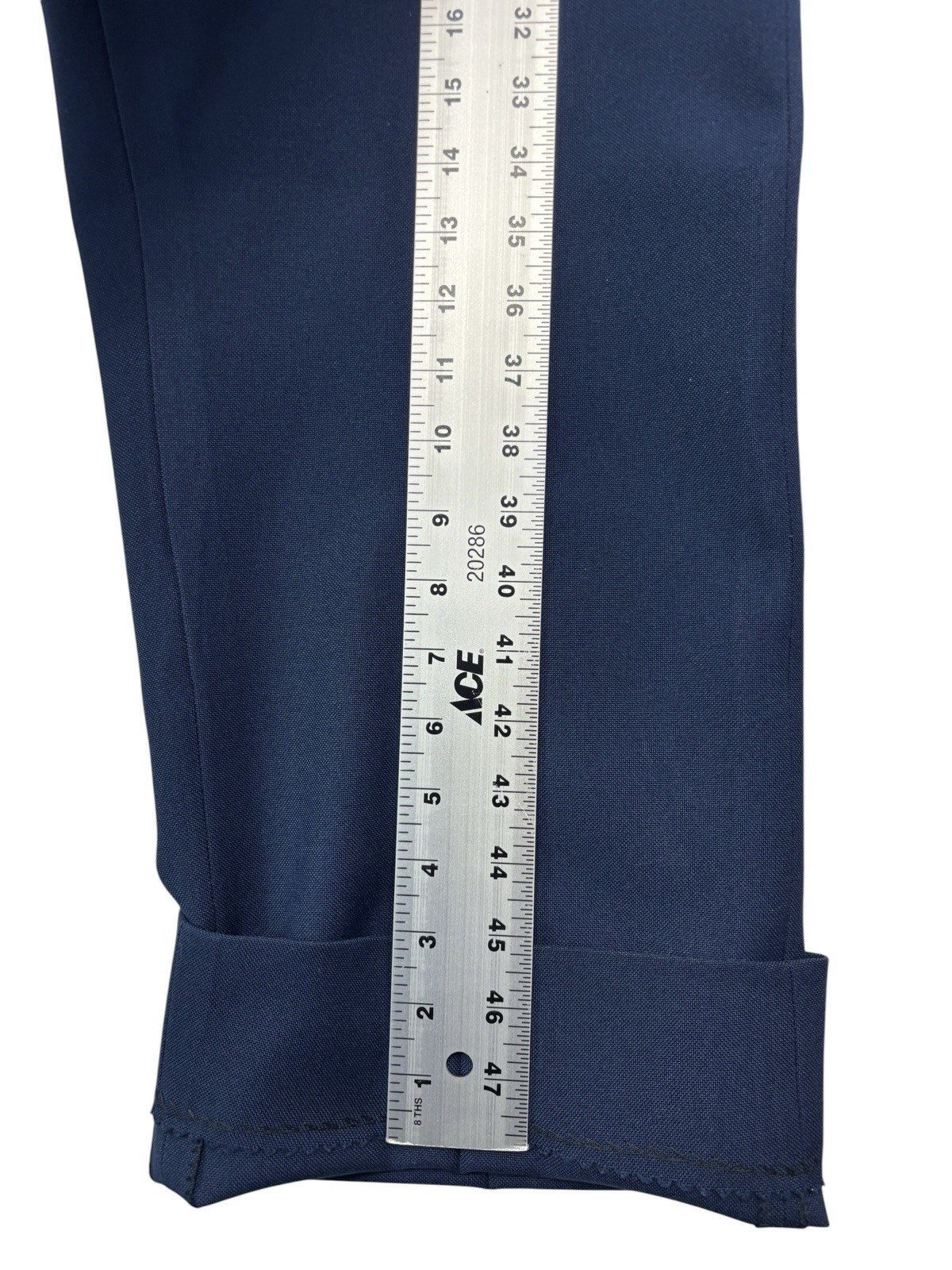 vtg 1980s 42S 36 Extra Short Navy 2pc Pant Suit The Knack Polyester Knit USA