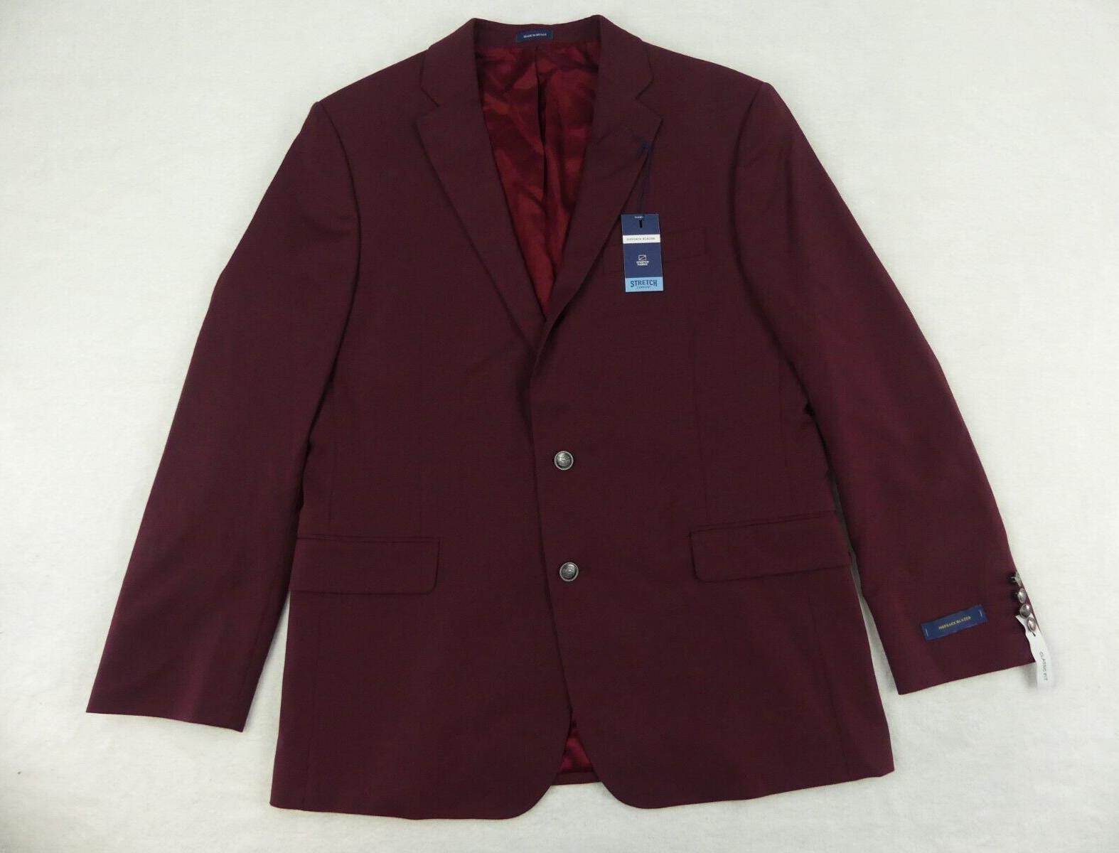 Stafford Blazer Mens 44 Reg Classic Fit Burgundy Hopsack Wool Blend Stretch