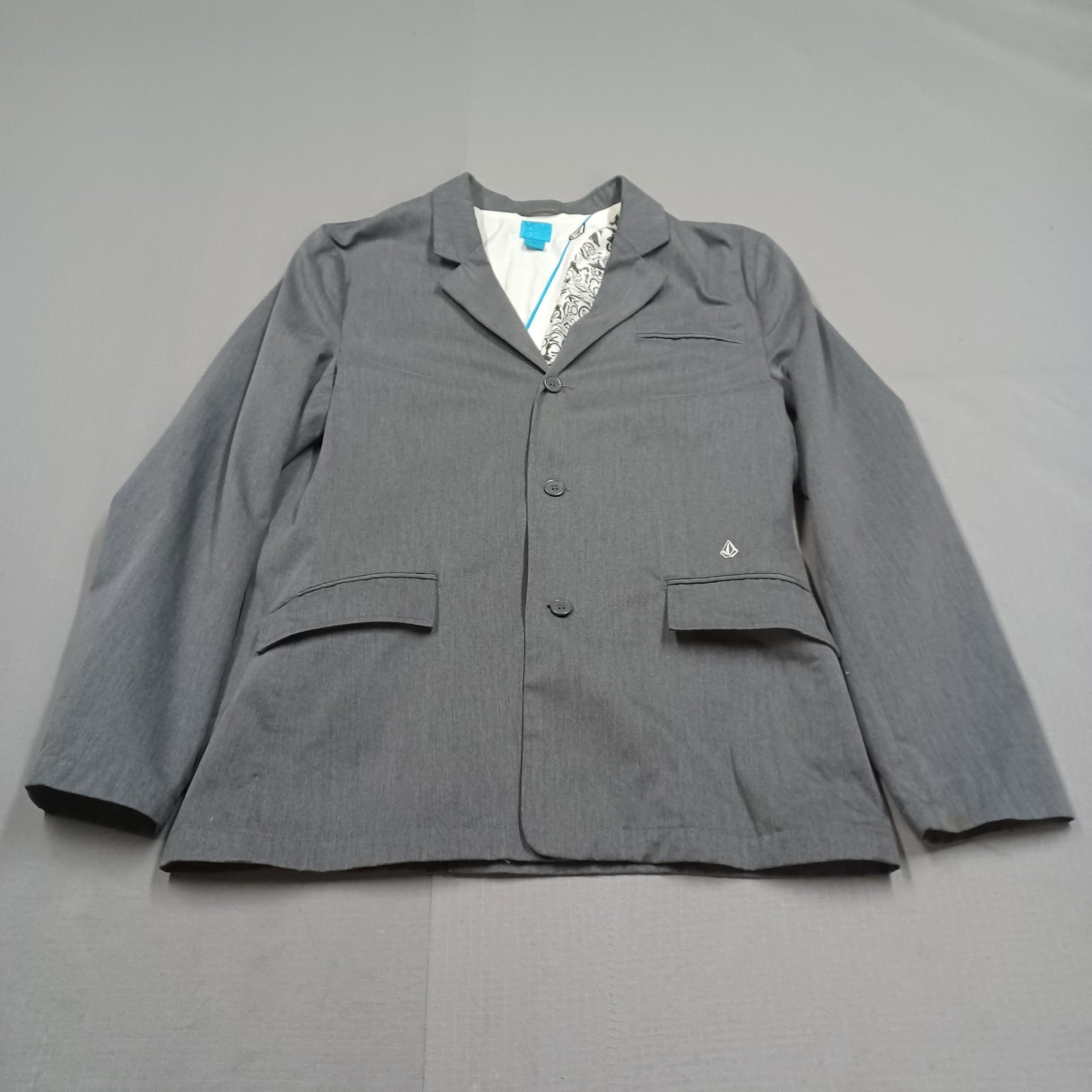 Volcom Weirder Blazer Mens XL Gray Polyester Cotton Skateboard Geometric Lined