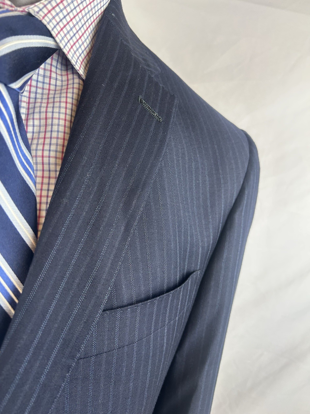 Hart Schaffner Sport Coat Mens Size 40.R Suit Blazer Navy Blue stripes Slim Cut