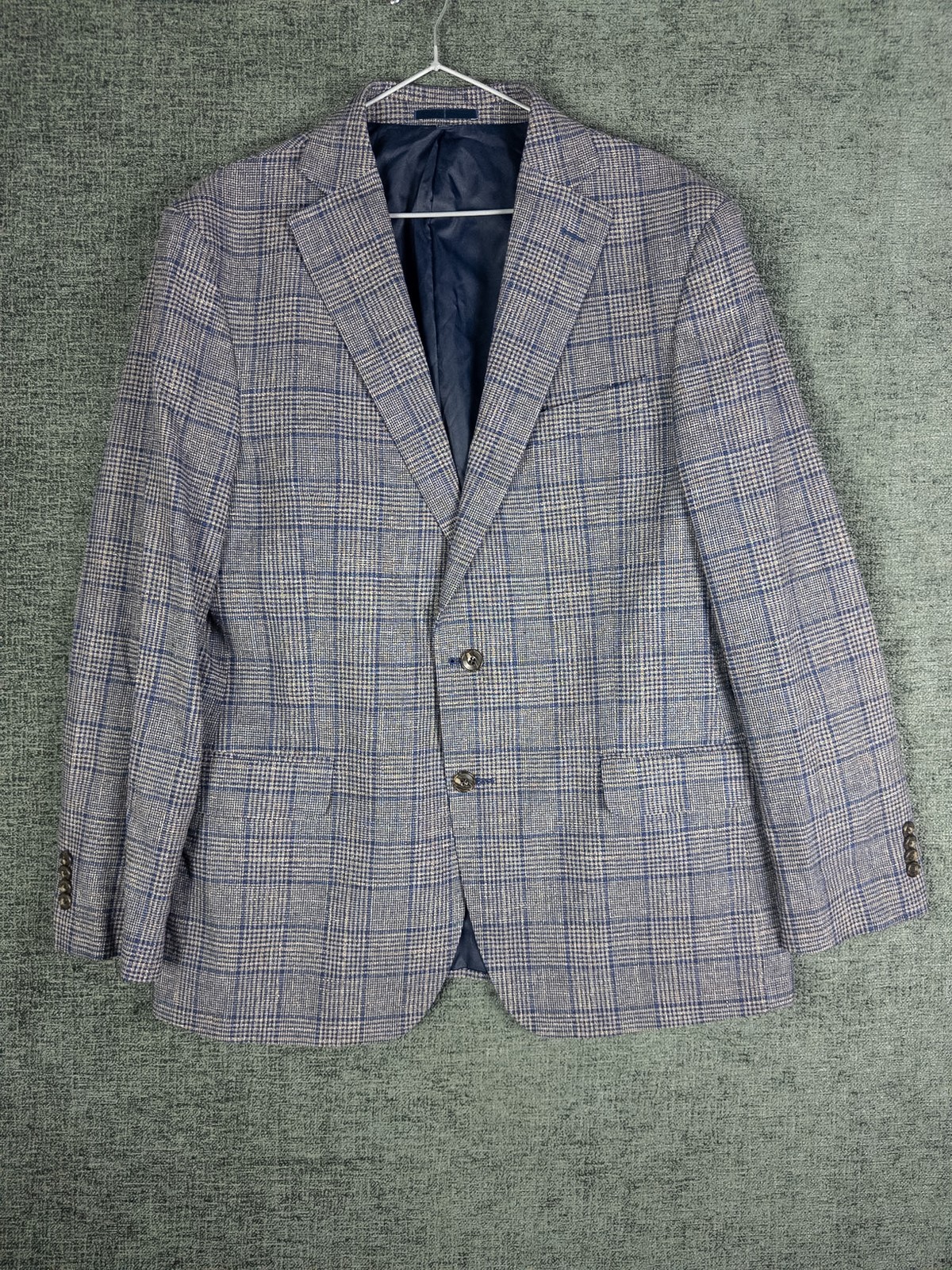 Jos A Bank 1905 Linen Cotton Blazer Sport Coat Mens 42R Blue Plaid Old Money