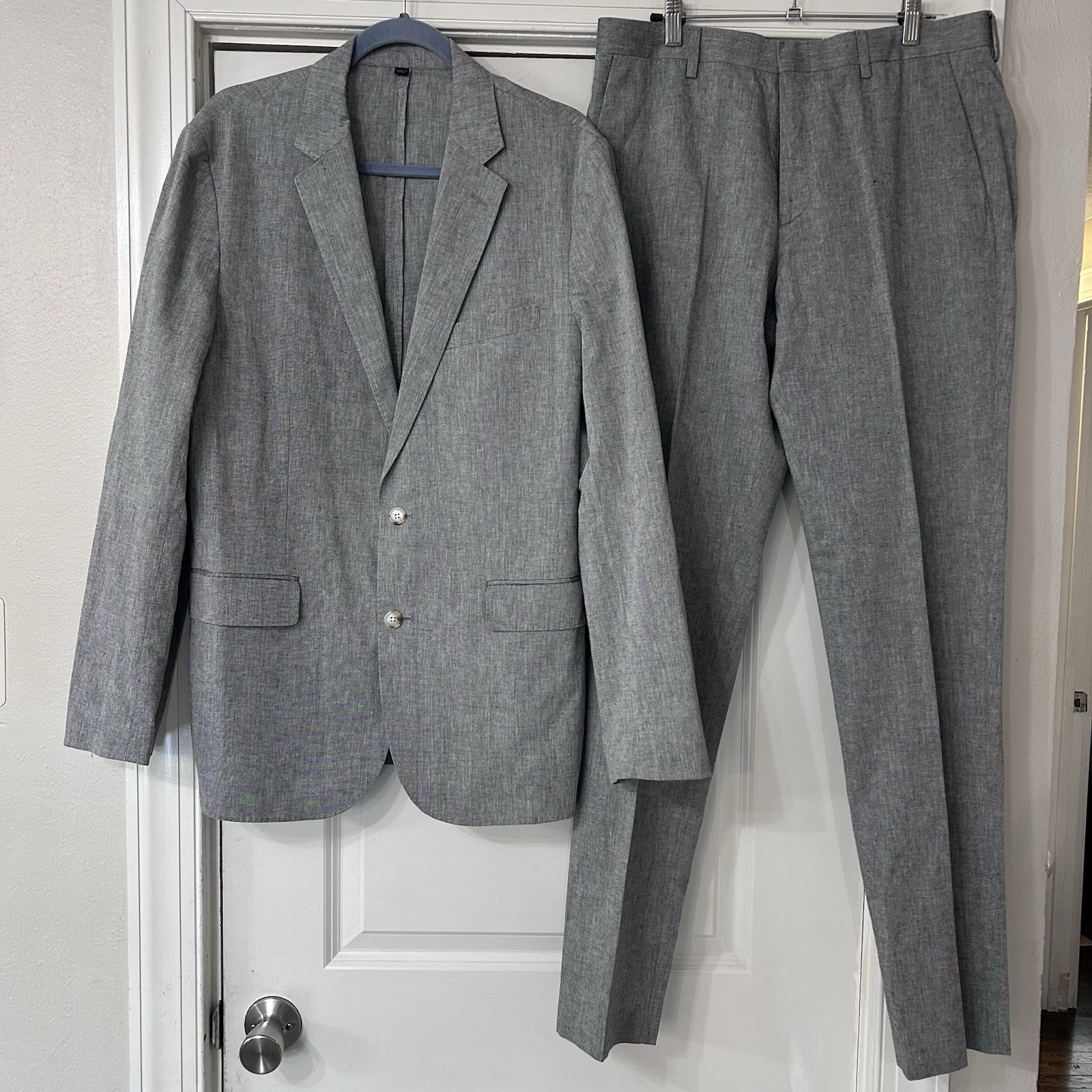 J Crew Unstructured Ludlow Summer Suit Men’s 40L 32×34 Slim Gray Somelos Cotton