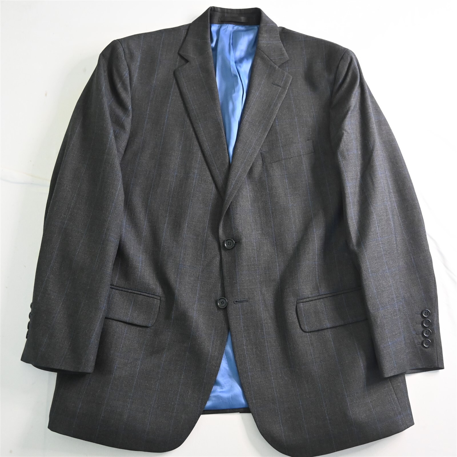 Tom James 42R 36×32 Gray Windowpane Wool Mens Jacket Pants Suit