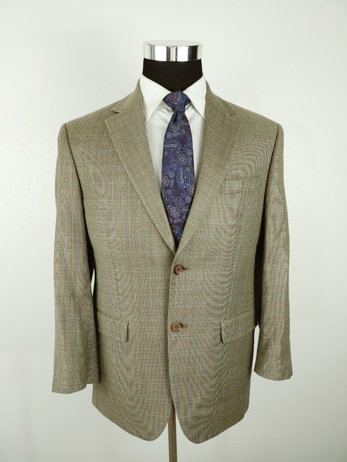 Ralph Lauren Sport Coat Mens 38/39S Beige Silk Wool Tan Blue Check Blazer Jacket
