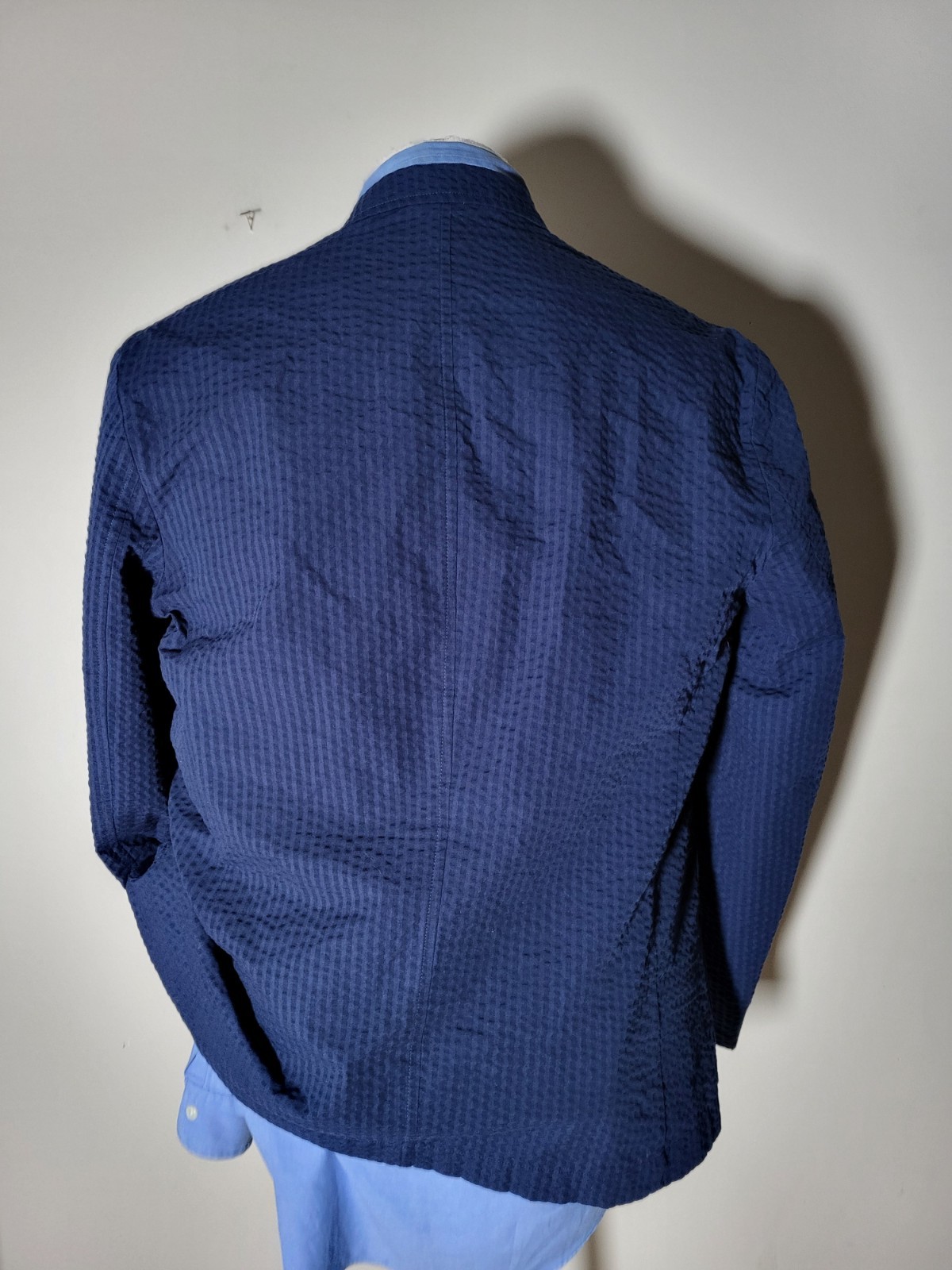 Nautica L Large 44 Navy Blue Black Striped cotton Seersucker sport Blazer Jacket