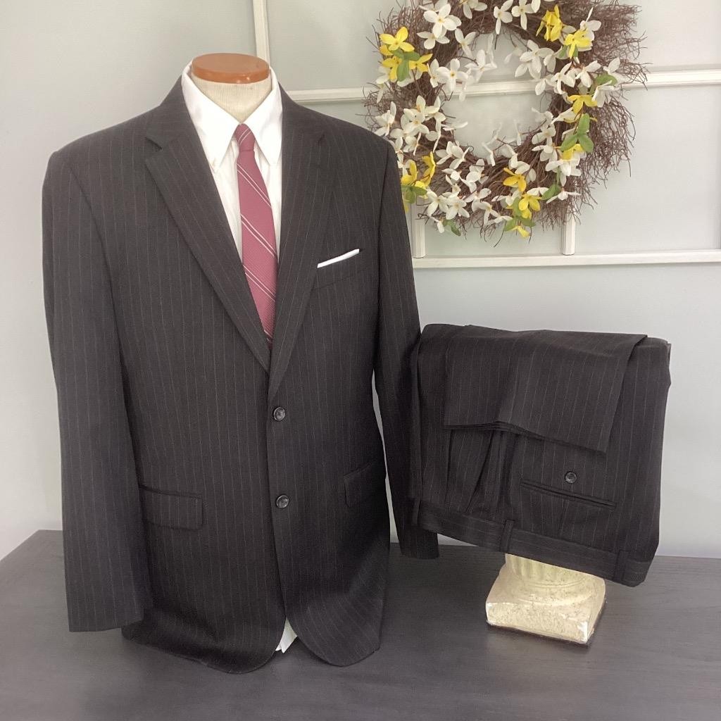 JONES NEW YORK CLASSIC 2 BTN ALL WOOL HAR GRAH STRIPED 2 pc SUIT 42L 36×31