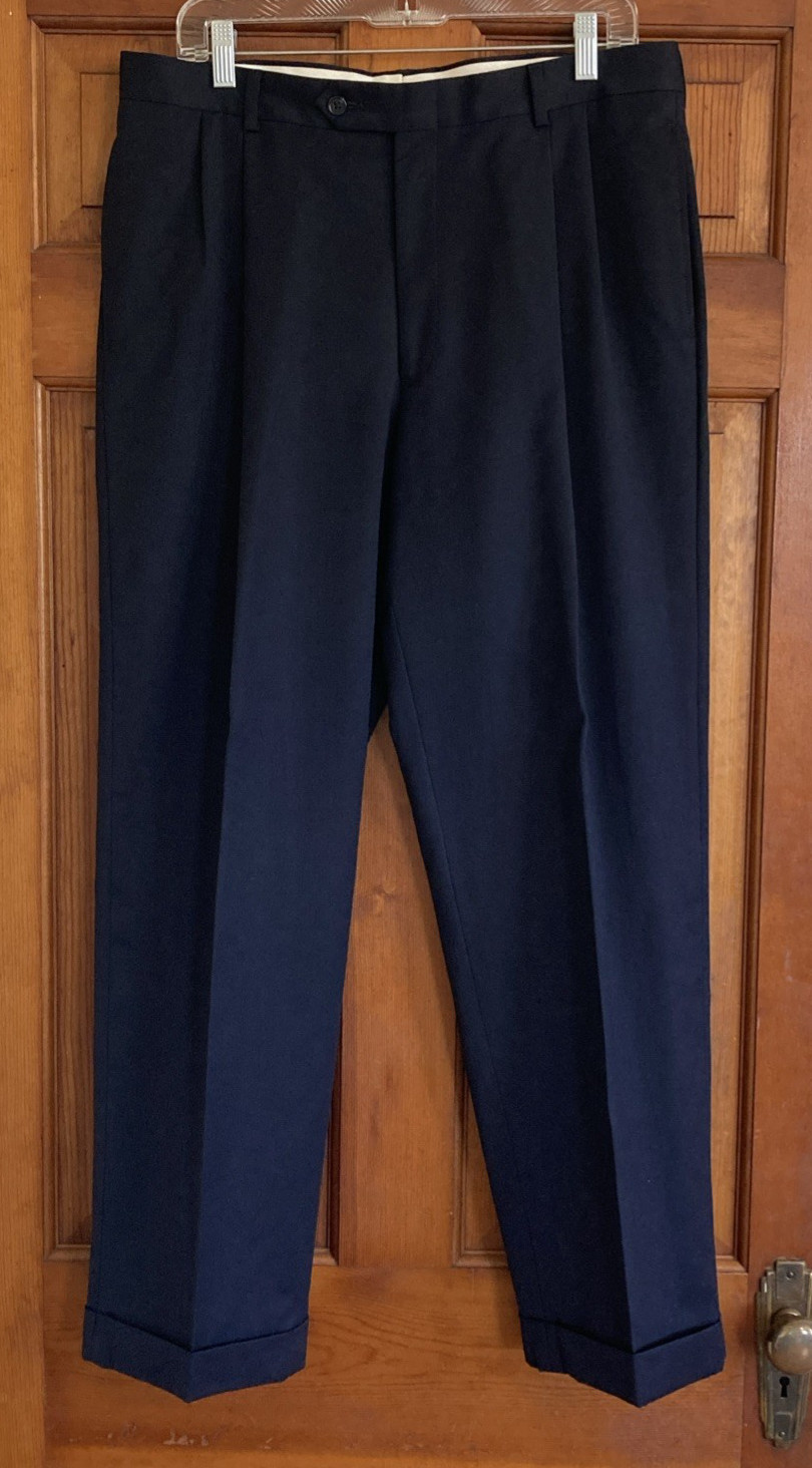Austin Reed Signature 100% Wool Navy Mens 34×30 Suit Dress Pants Cuffed Hem