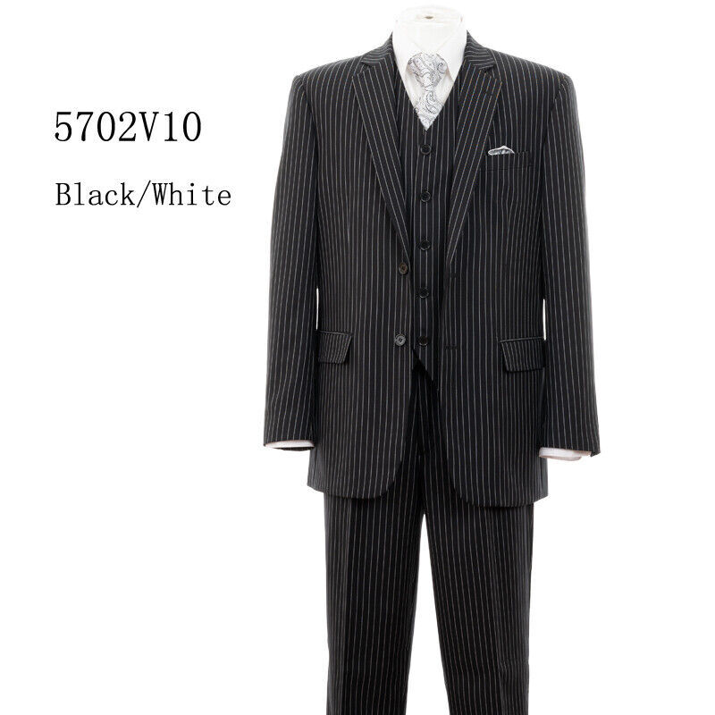 New Men’s 3 piece w/ Vest Classic Luxurious Wool Feel Suits 2-Button Pinstriped