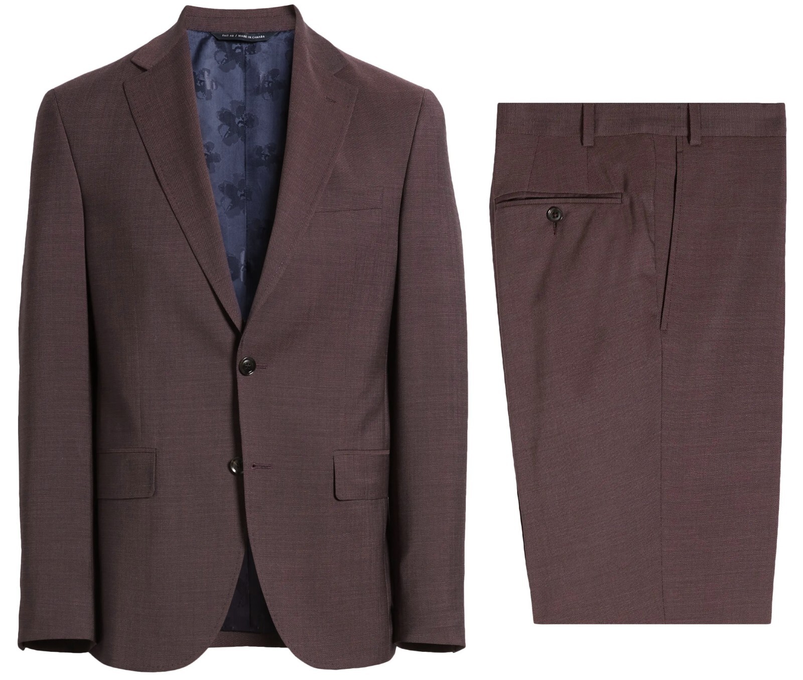 Ted Baker Men’s Roger Slim Fit 2-Piece Wool Suit Burgundy Size 38 R / 31 R