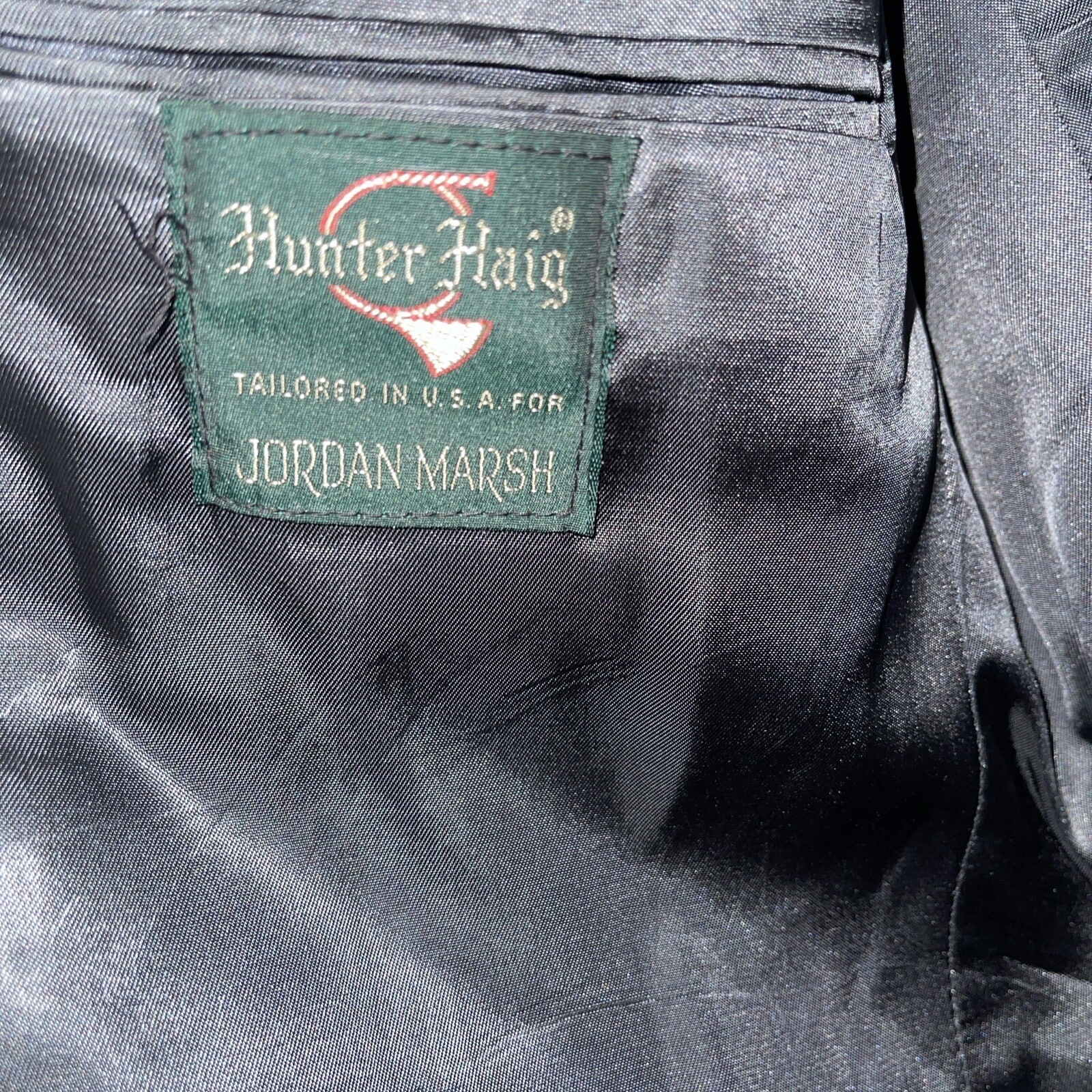 VTG Hunter Haig Jordan Marsh Mens Sz 42S Blazer Wool Dark Blue Gray Knit