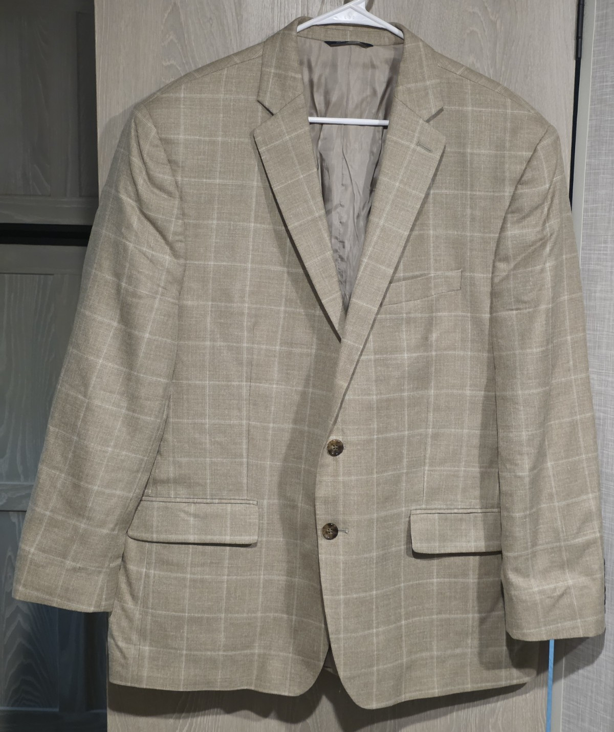 RALPH LAUREN Made Canada Blazer Men’s 46R Wool Silk Linen Brown Tan Checks