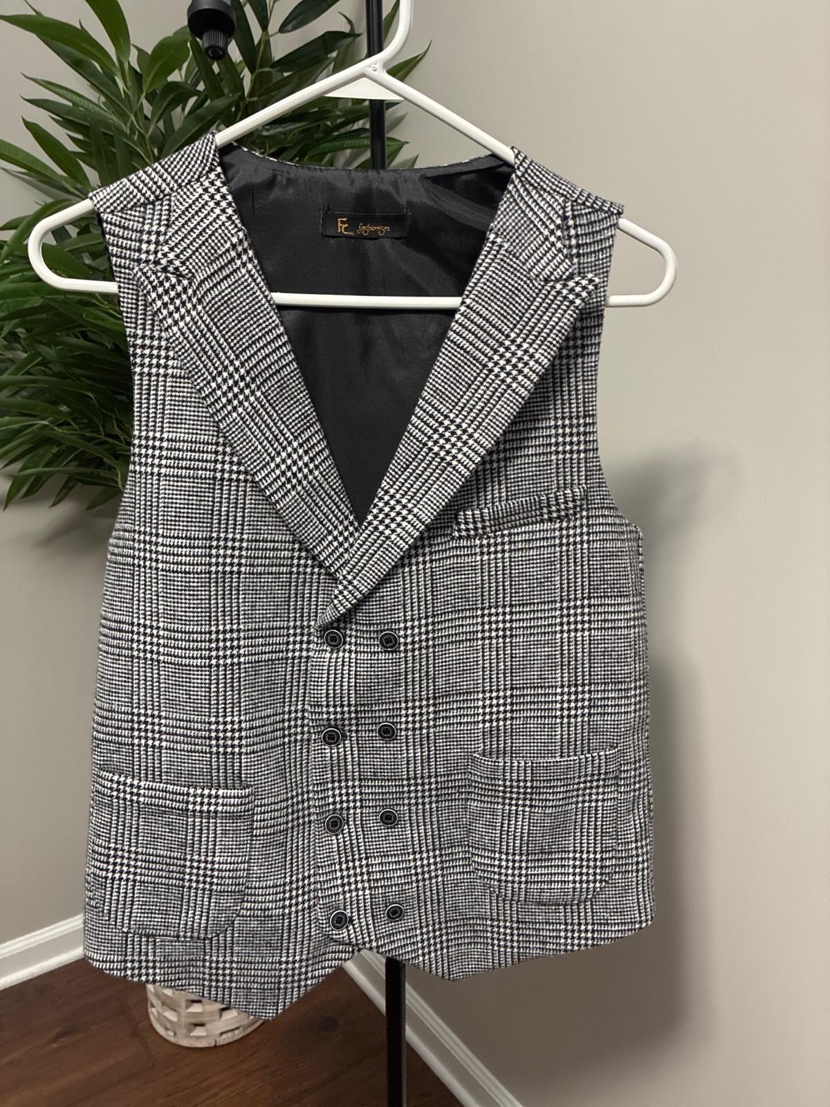 Black & White Double Breasted Vest/By Fashionism/ Medium/ 70% Viscose, 30% Wool