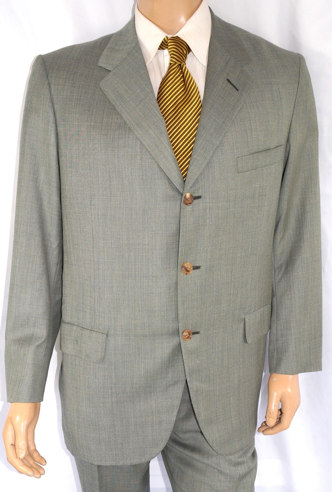 44R Oxxford Clothes 2-Piece Suit – Men 44 Green Wool 36×29 Gibbons w/flaws