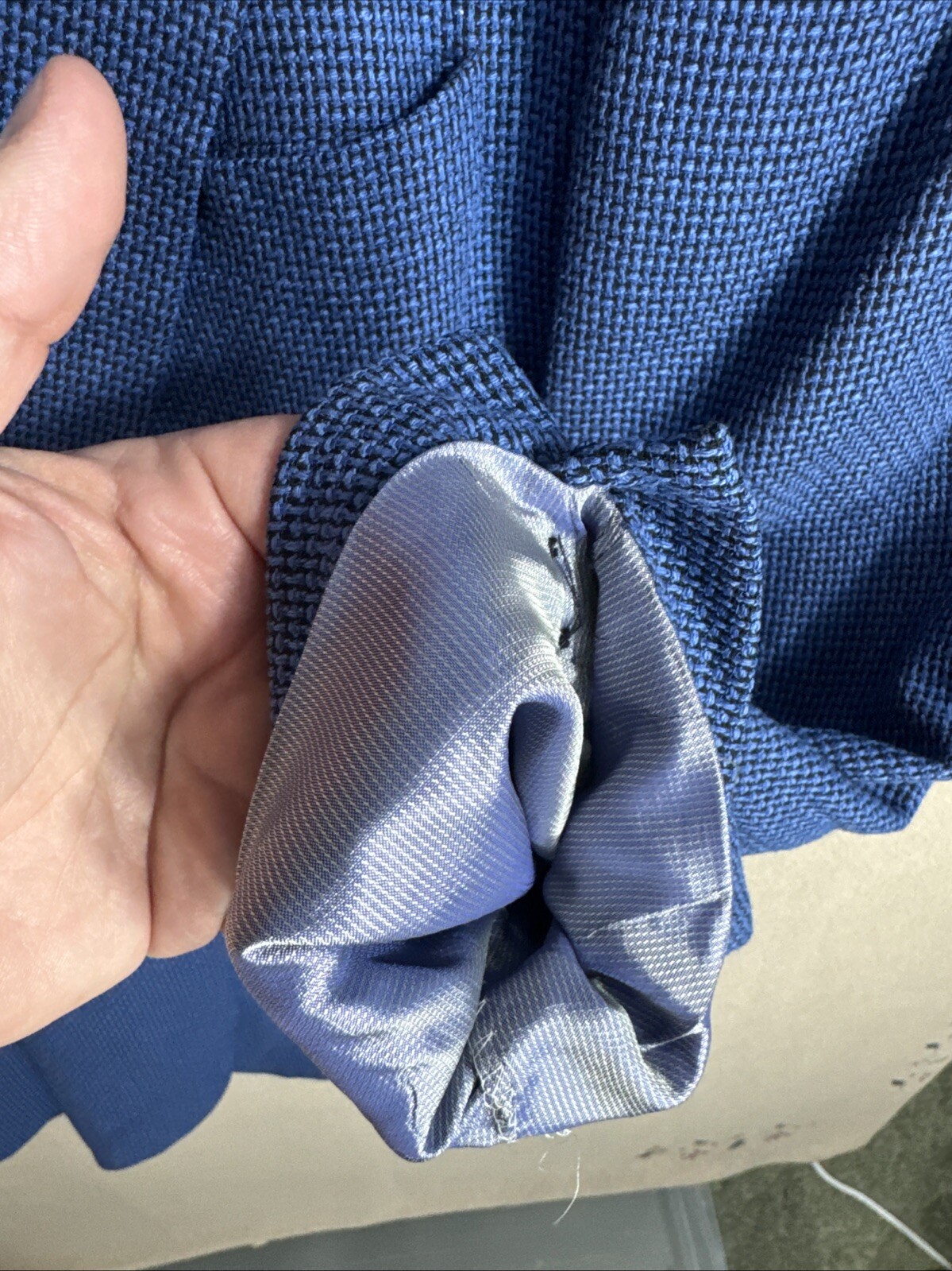 Bagir Men’s 43L Silk Wool Blue 1 One Button Large Hopsack Sport Coat Israel