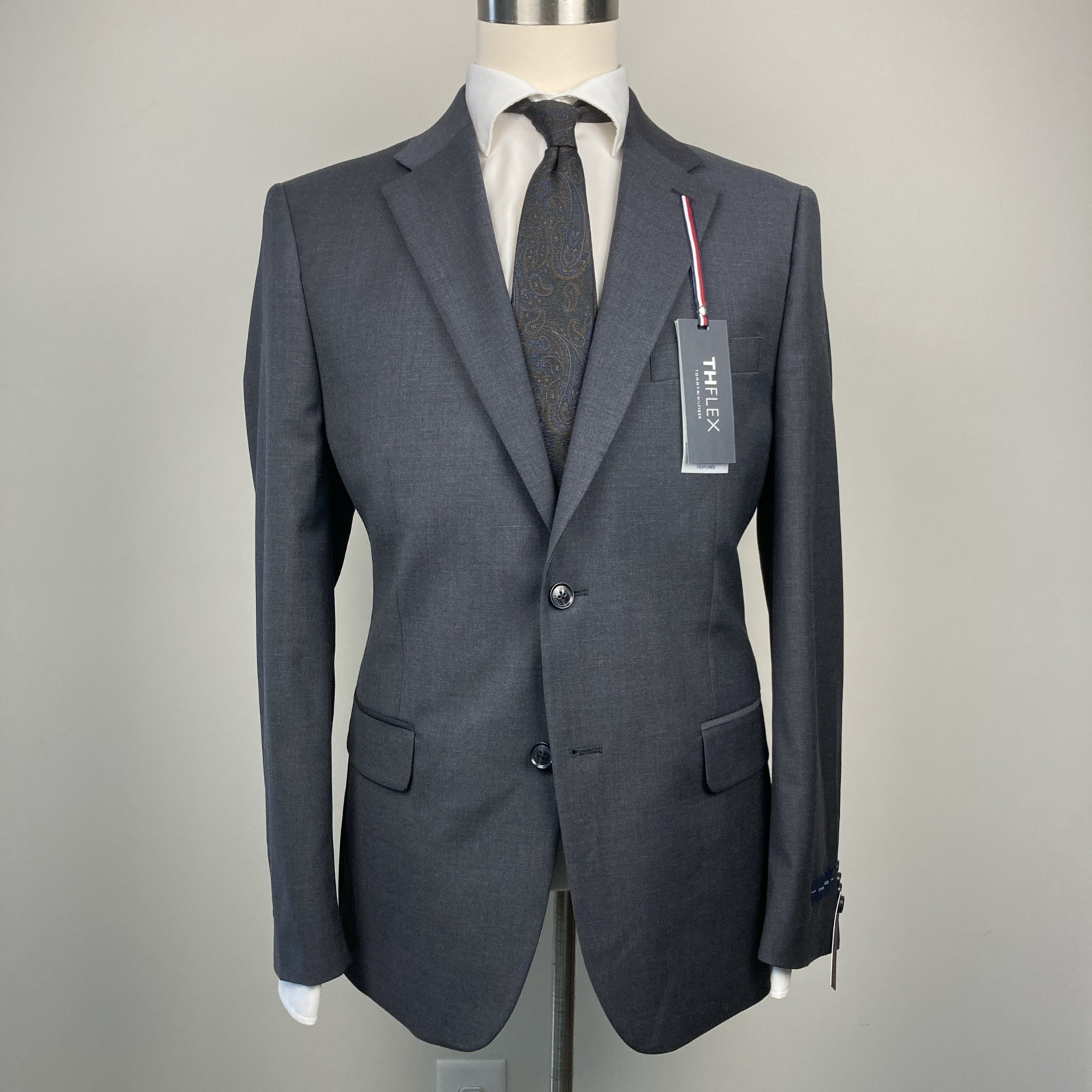 Tommy Hilfiger Men’s Charcoal Modern Fit Wool Blend Suit Jacket 42R