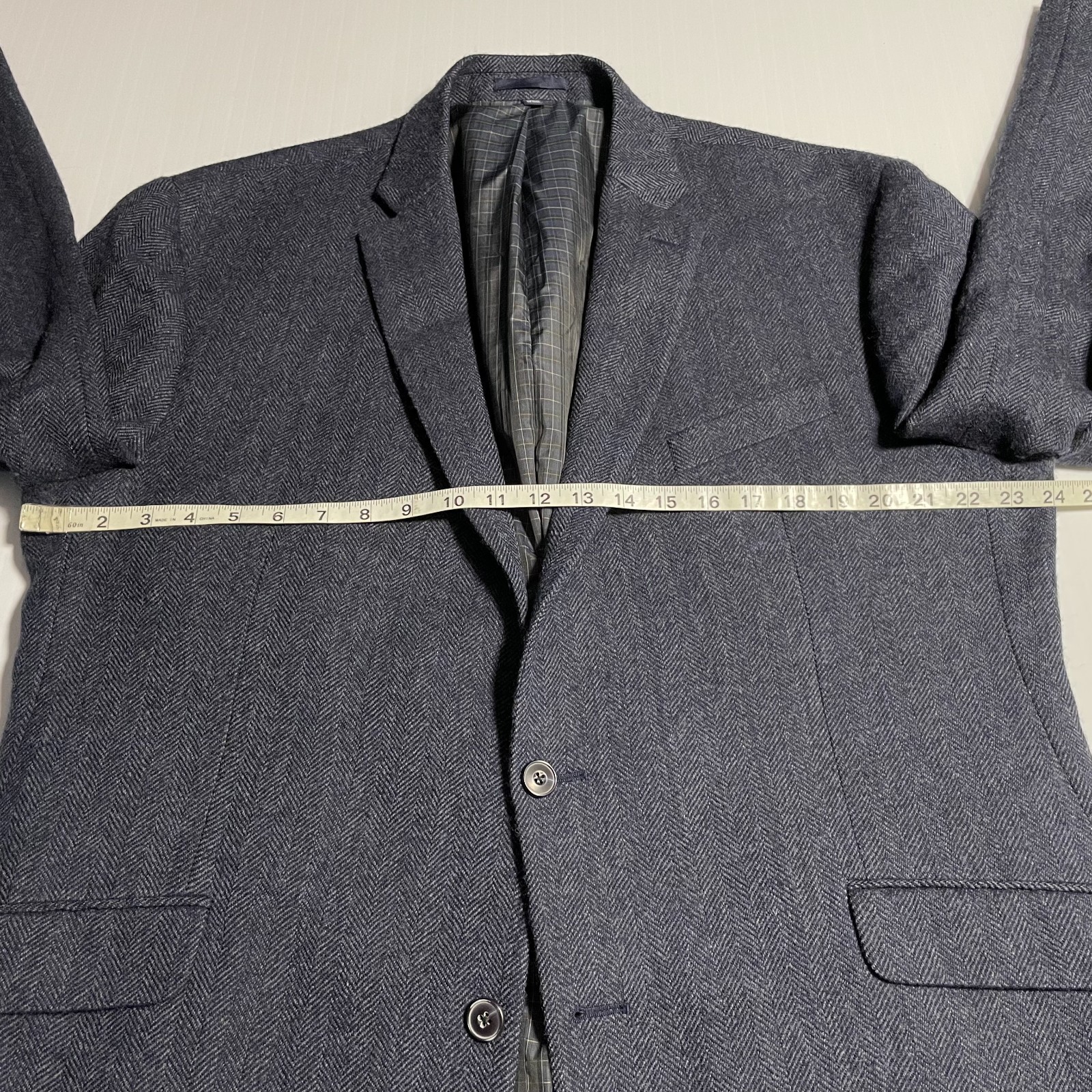 Jos A Bank 1905 Blue Herringbone Tweed Wool Sport Coat Tailored Fit 46L *