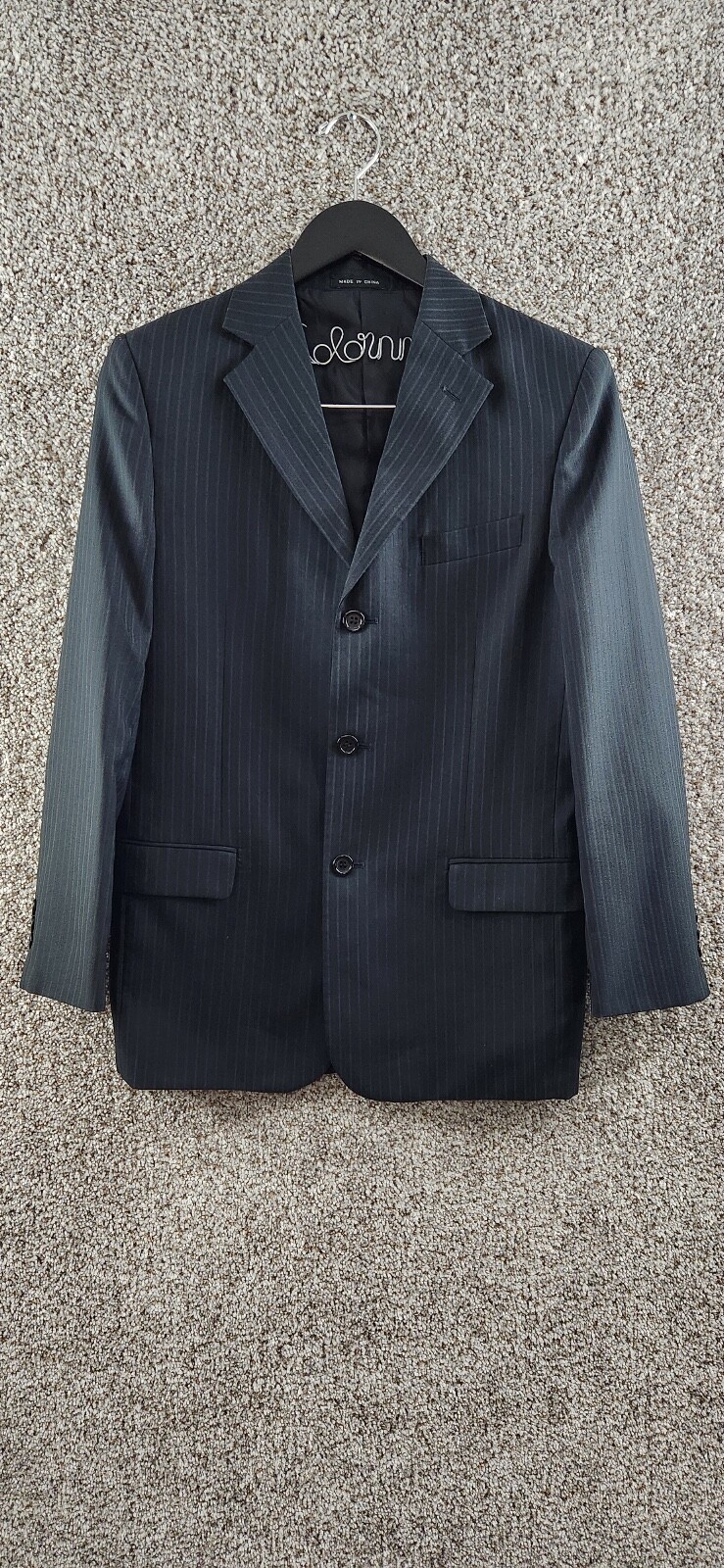 Andrew Fezza Black Striped Suit Coat 3 Button Jacket Men’s Chest Size 38″