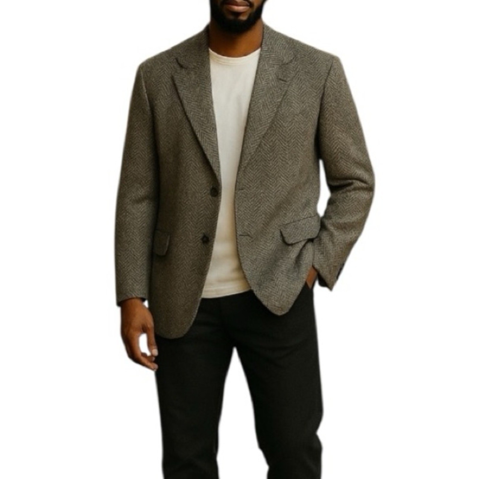 Vintage Irvine Park Wool Lambswool Blazer Sport Coat 44L Gray Houndstooth