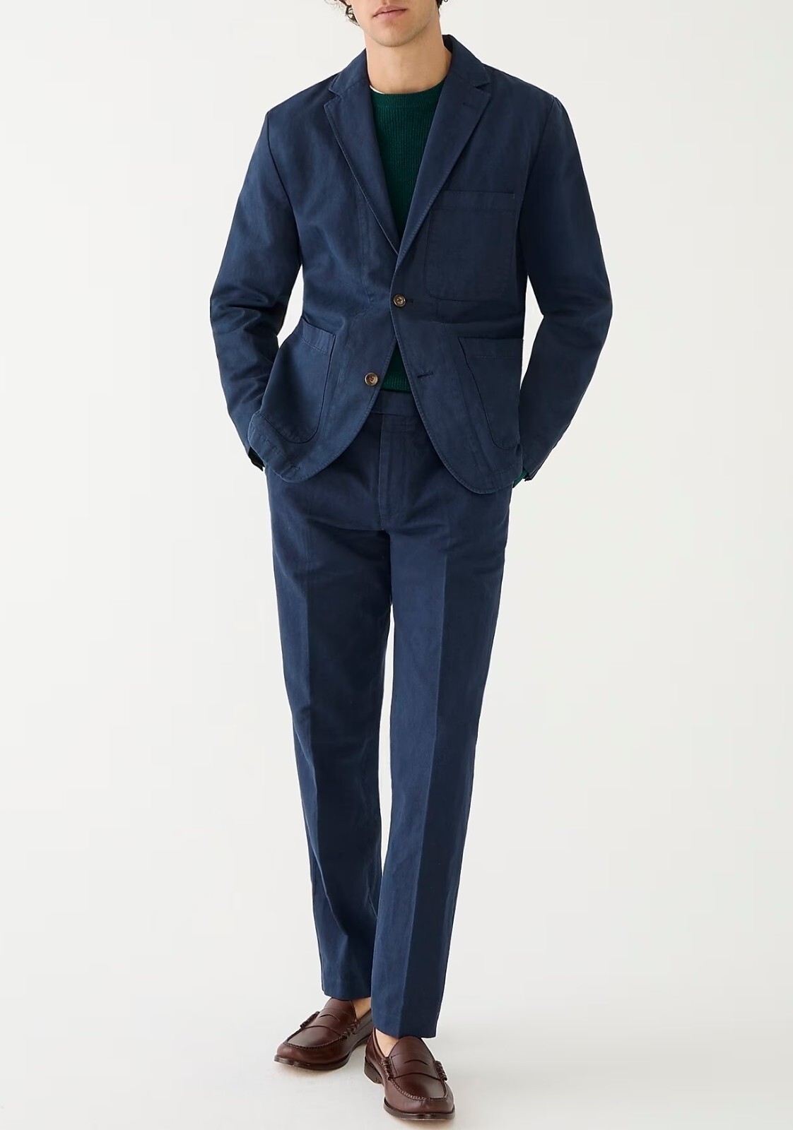 J.CREW suit navy 40 jacket + 32 pants cotton linen casual chino chore blazer nr