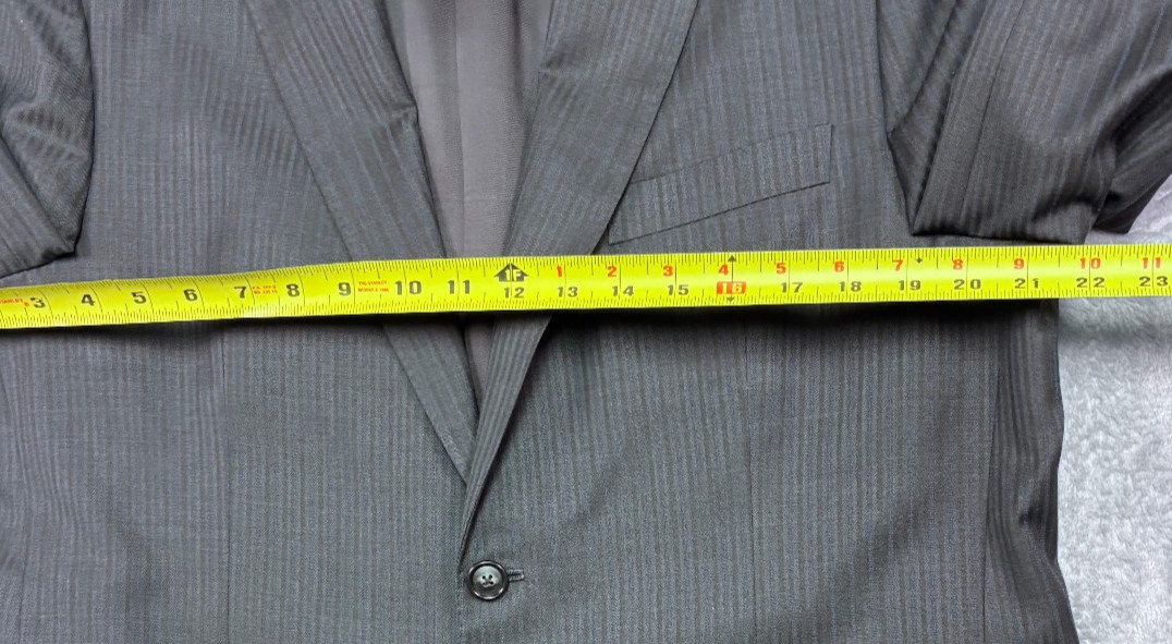 Custom Bespoke Suit Men’s US 44 EU 54 Gray Blue Shadow Stripe Wool Charms Tailor