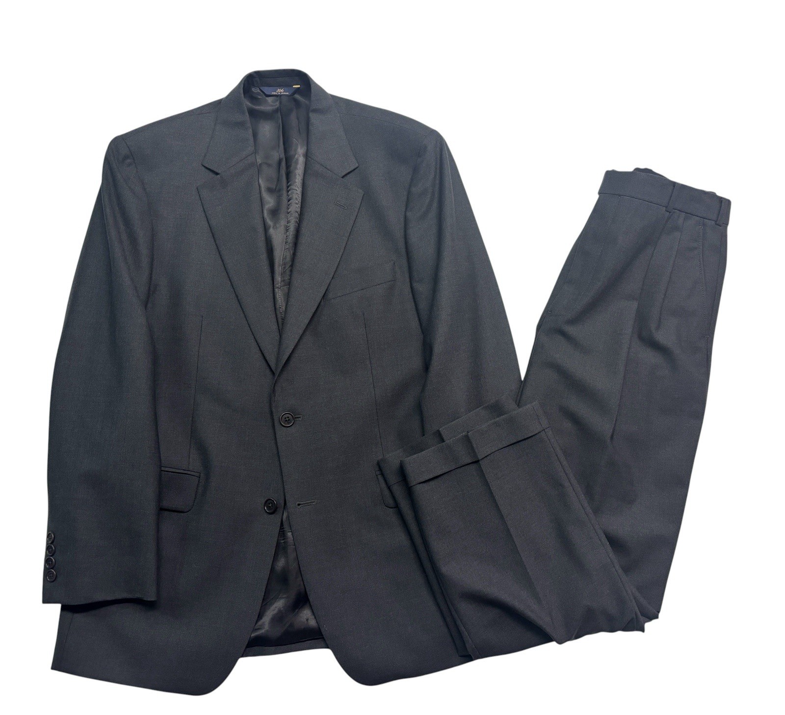 Brooks Brothers 40R 33×30 Charcoal 2pc Pant Suit Stretch Wool Pleated Cuffed