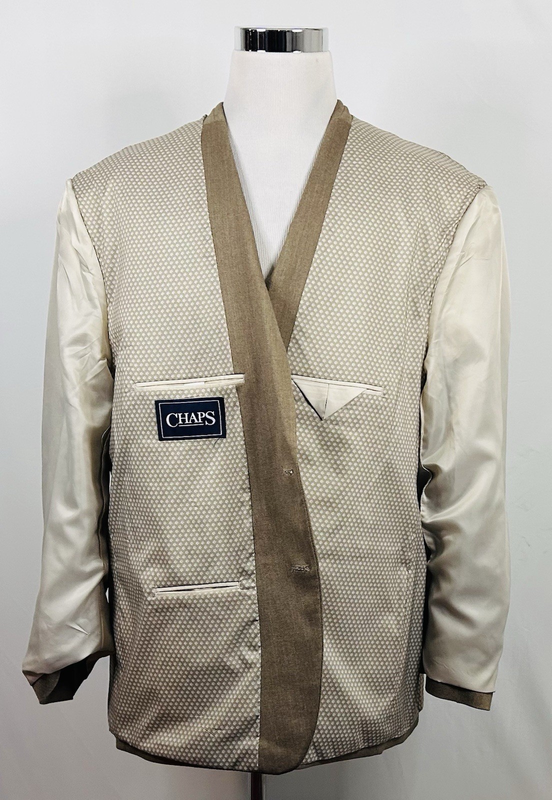 Chaps 50R Sport Coat Beige Two Button Floral Lining Vented Poly Rayon Blend