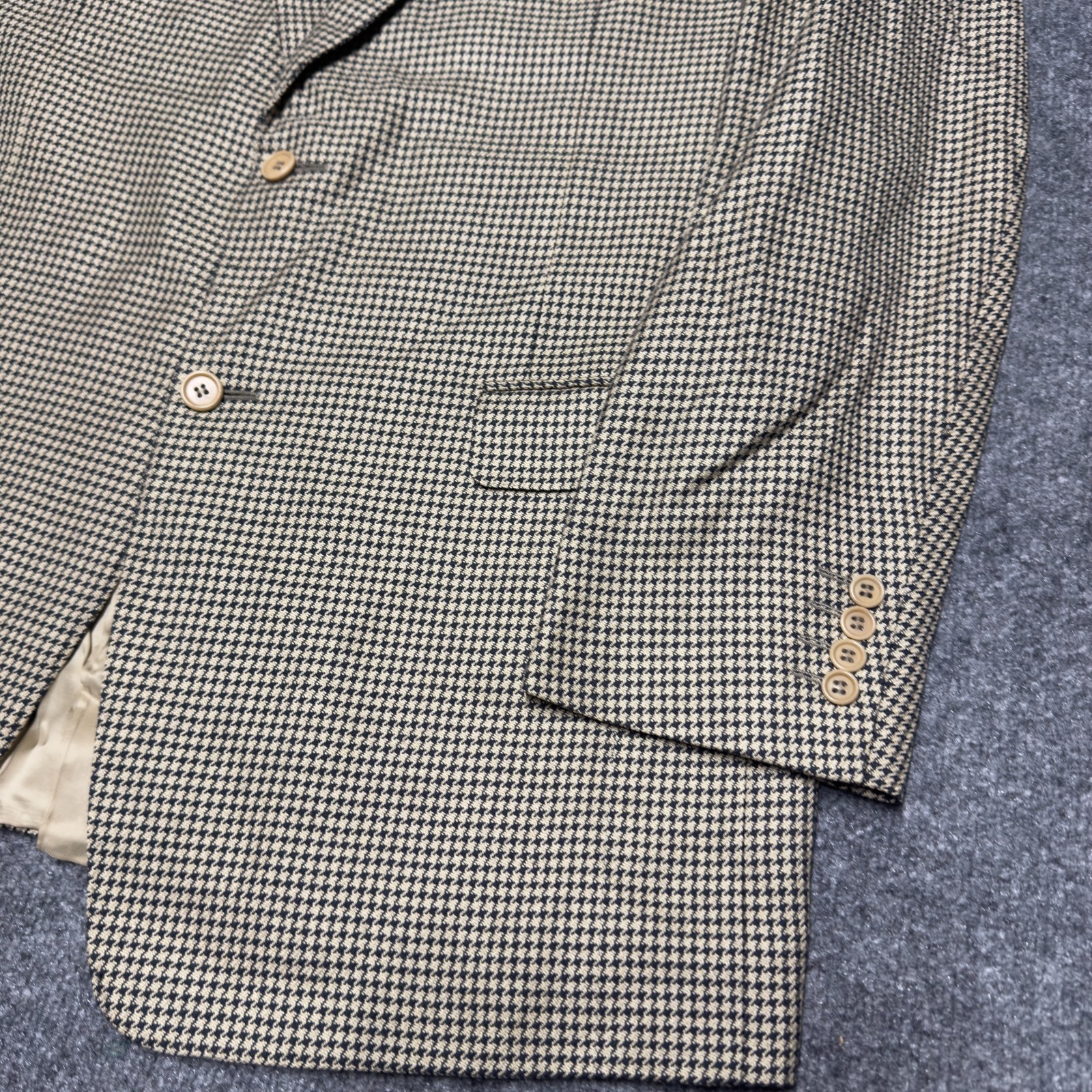 Canali Houndstooth Silk Wool Blazer Sport Coat Jacket Men EU 54 US 44 Beige