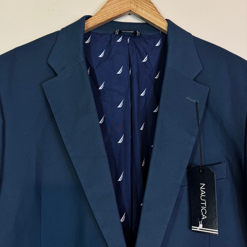 NAUTICA Modern-Fit Seasonal Cotton Stretch Suit Set Marine Blue 48L Blazer x 43W