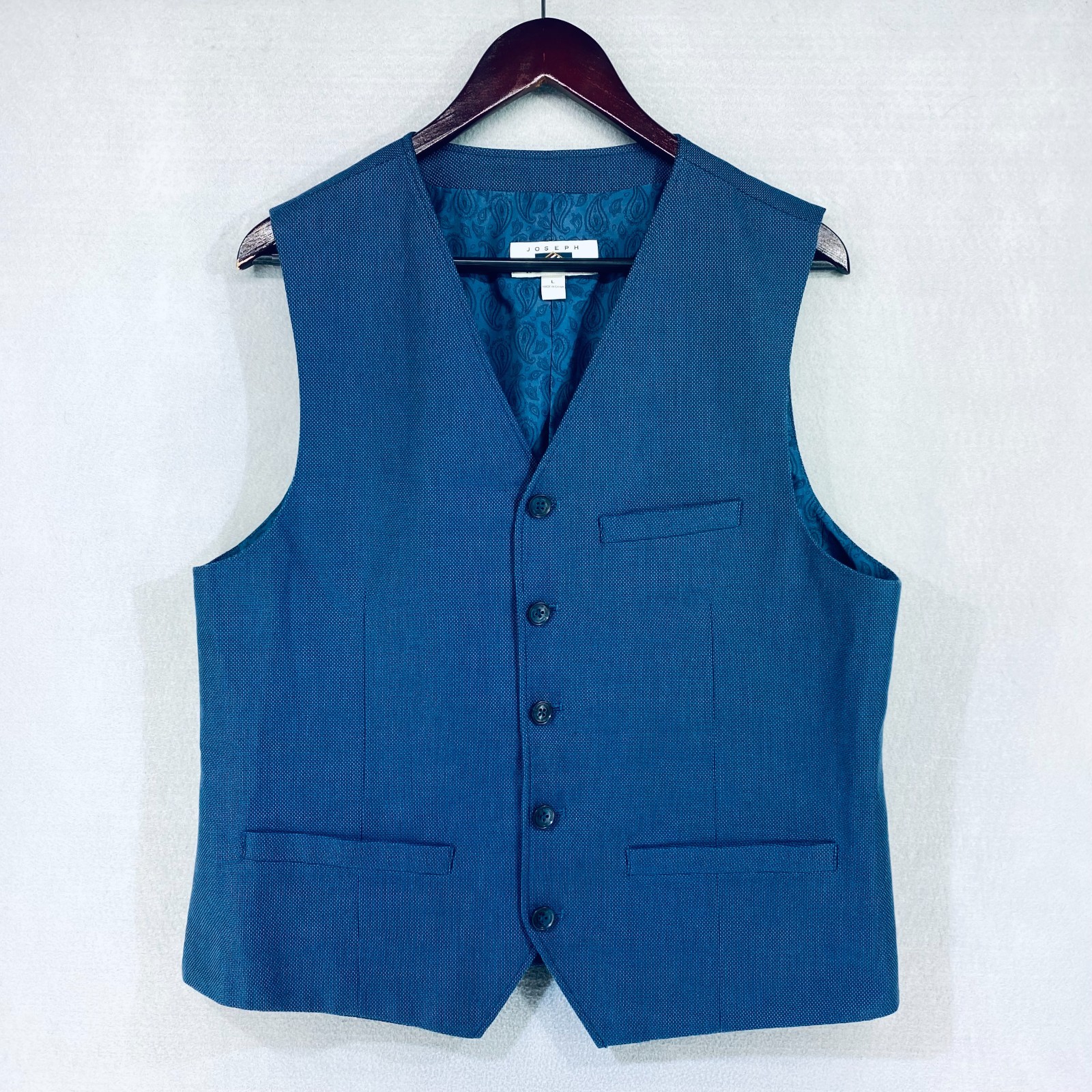 Joseph Abboud Vest Mens L Blue Cotton Button Up Waistcoat Modern Preppy New