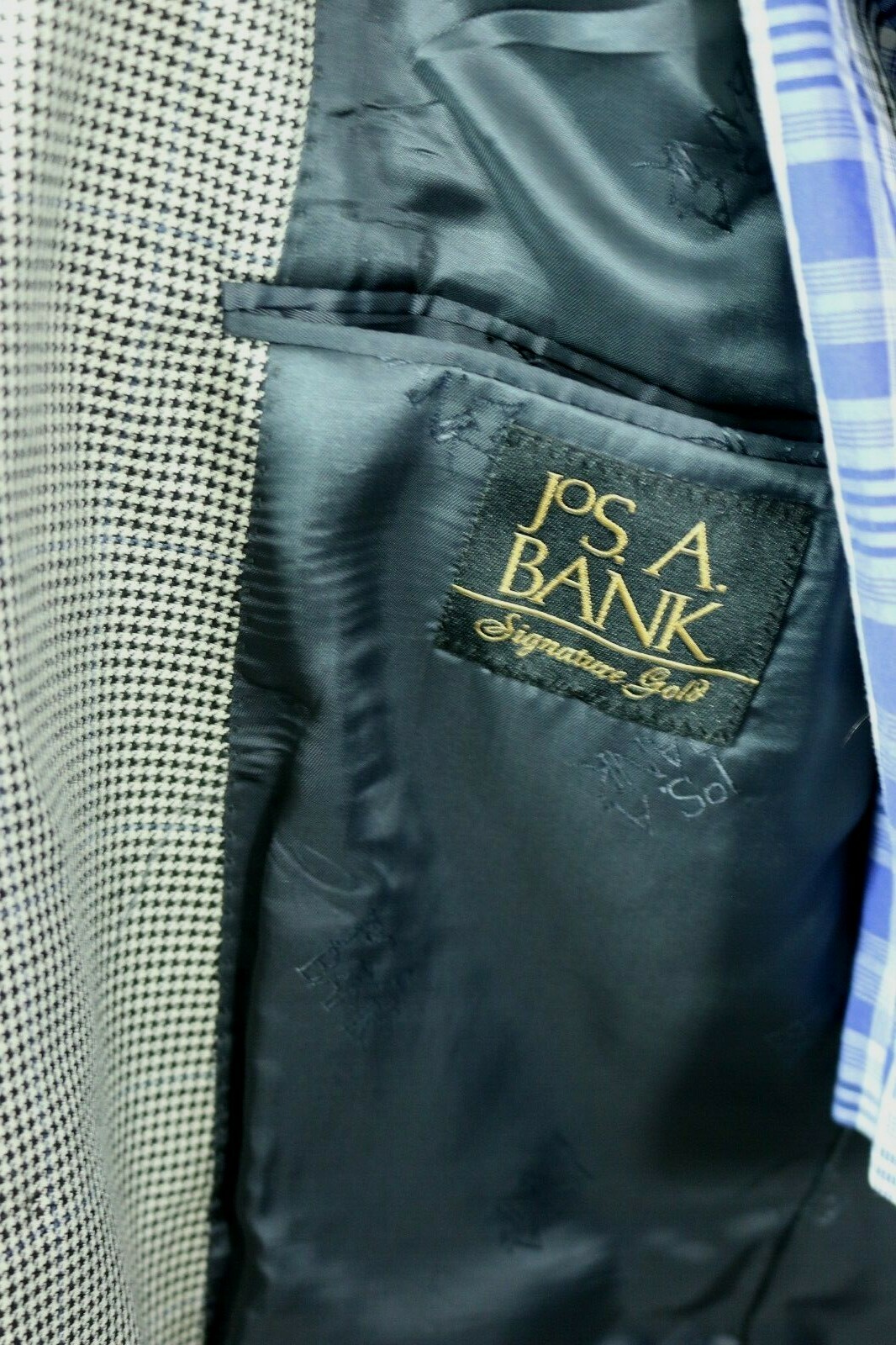 Jos A. Bank Black White Houndstooth Sport Coat 42 Reg Two Button Silk Wool Blend