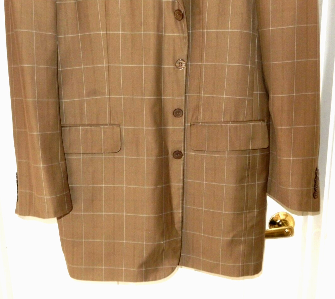 Stacy Adams Super 100’s Luxury Rayon Blend Suit-44L, dark tan windowpane