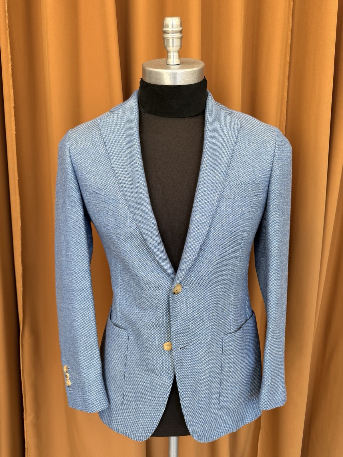 Samuelsohn sport coat 39R – Loro Piana Summertime Hop sack Fabric Bright Blue