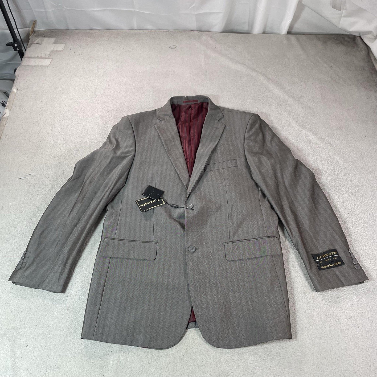 Luzzato Suit Set Mens 42 L Gray Striped 3 Piece 35L Pants Wedding Formal New