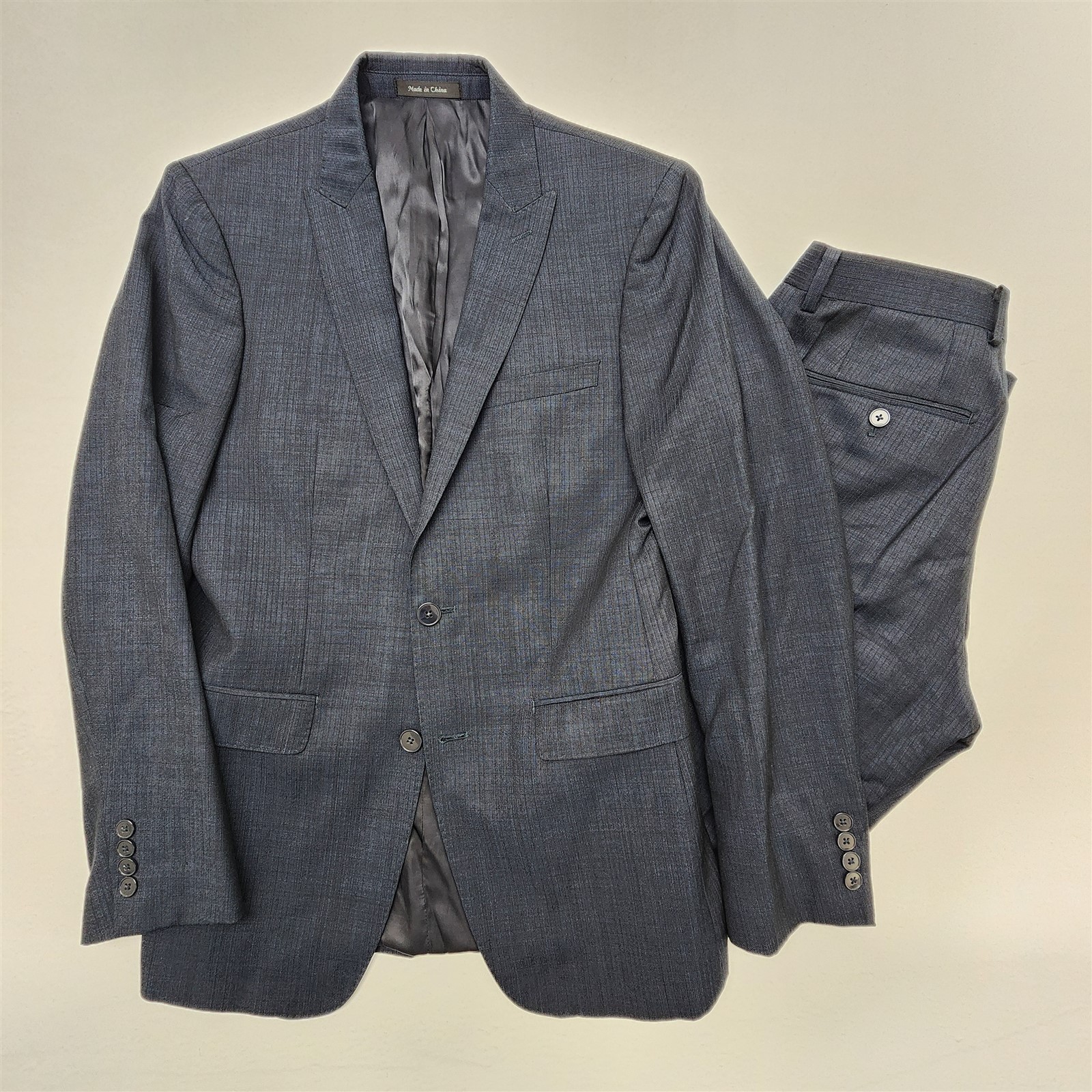 Calvin Klein 38R 30×32 Blue Birdseye Stripe 100% Wool Peak Extreme Slim Suit