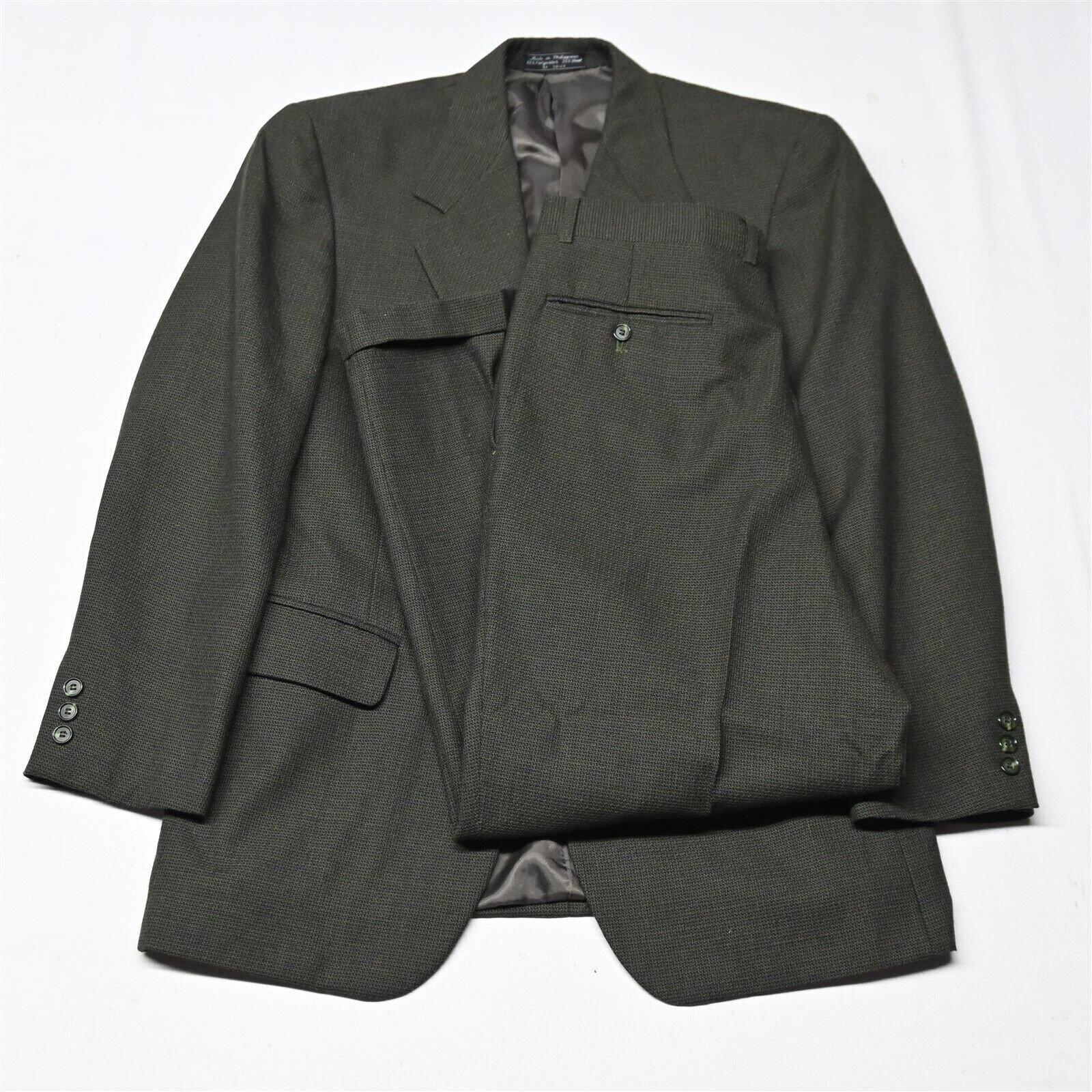 Franco Lanzetti 40R 30×28 Green Tweed Mens Sport Coat Jacket Pants Suit